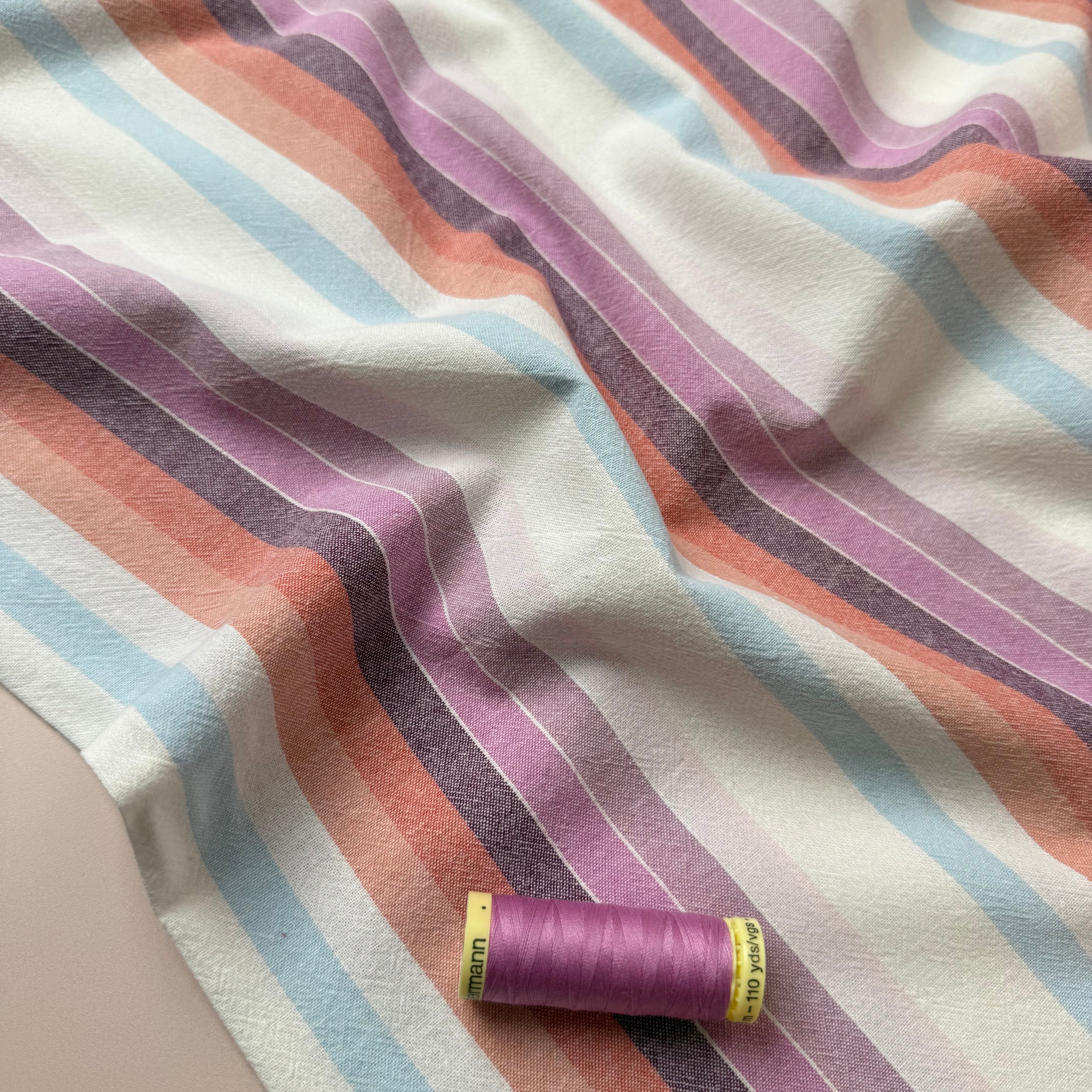 Yarn Dyed Pastel Retro Stripes Washed Cotton Fabric