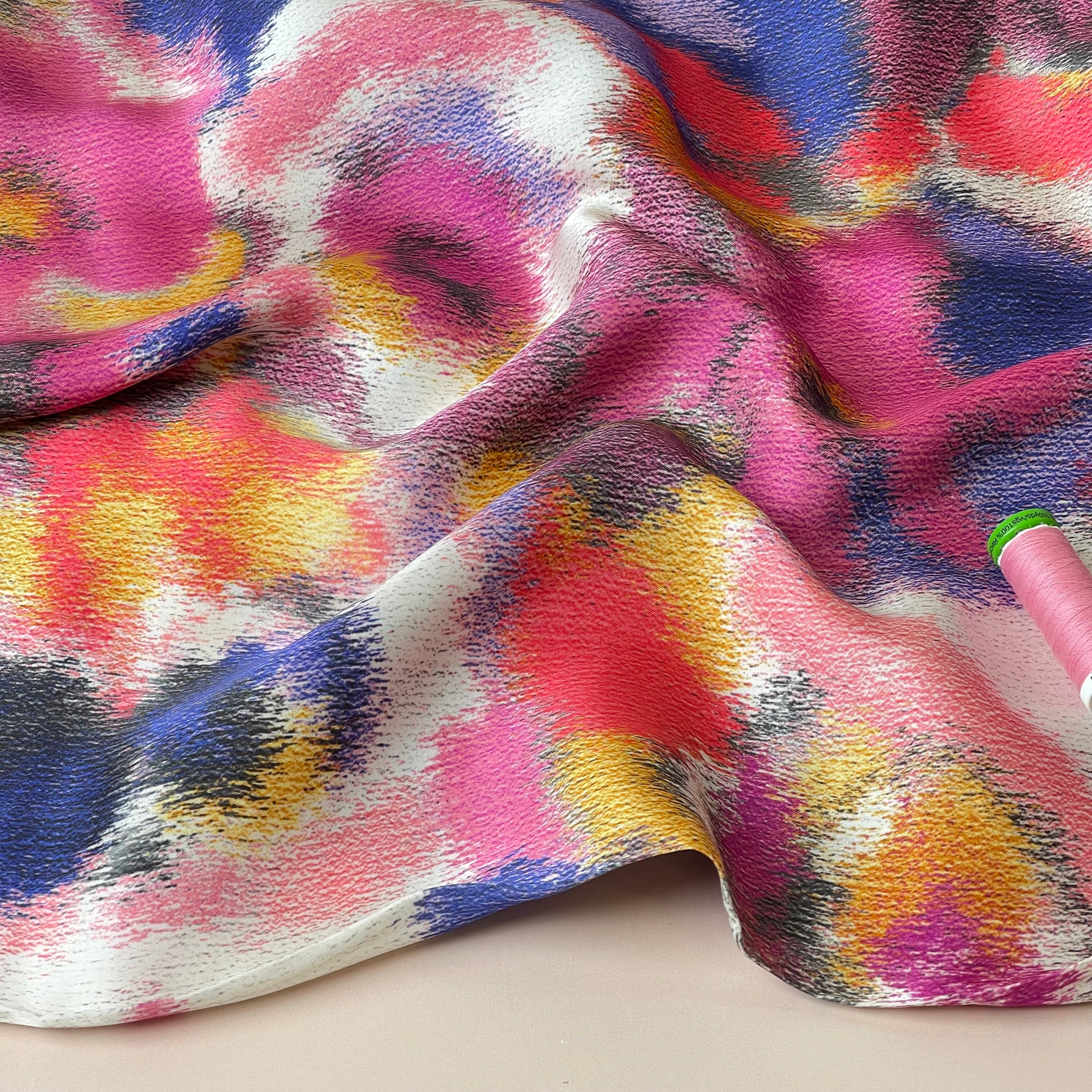 Abstract Dreams Pink Viscose Sateen Fabric