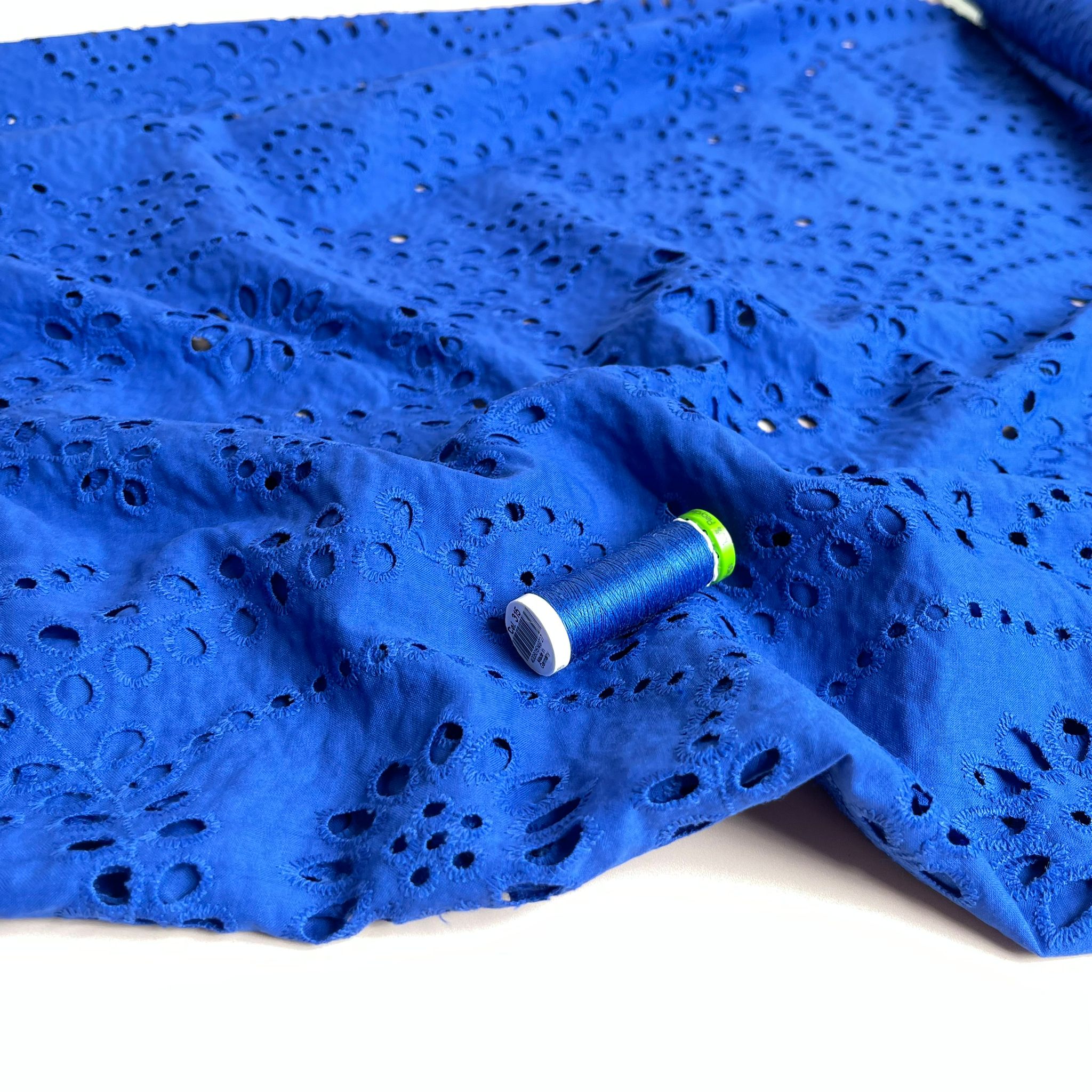 REMNANT 0.75 Metre - Sweet Vines Cobalt Blue Cotton Broderie Anglaise Fabric
