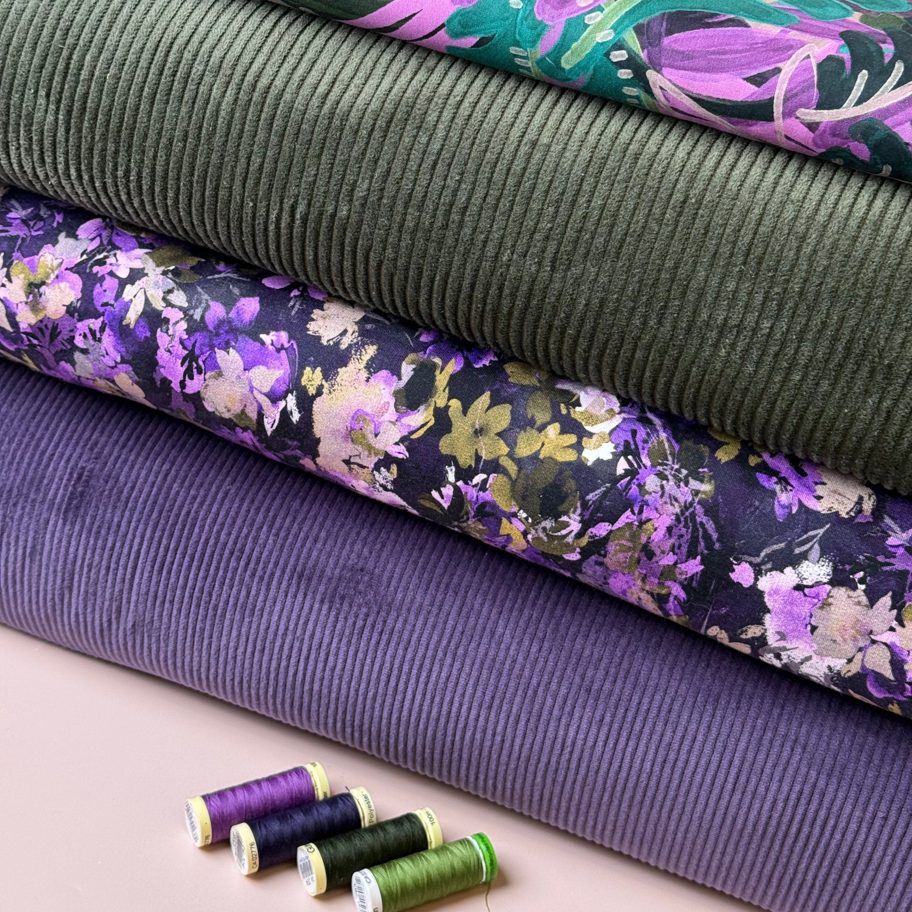 Autumn Flowers Deep Purple Soft Cotton Sweat-shirting Fabric