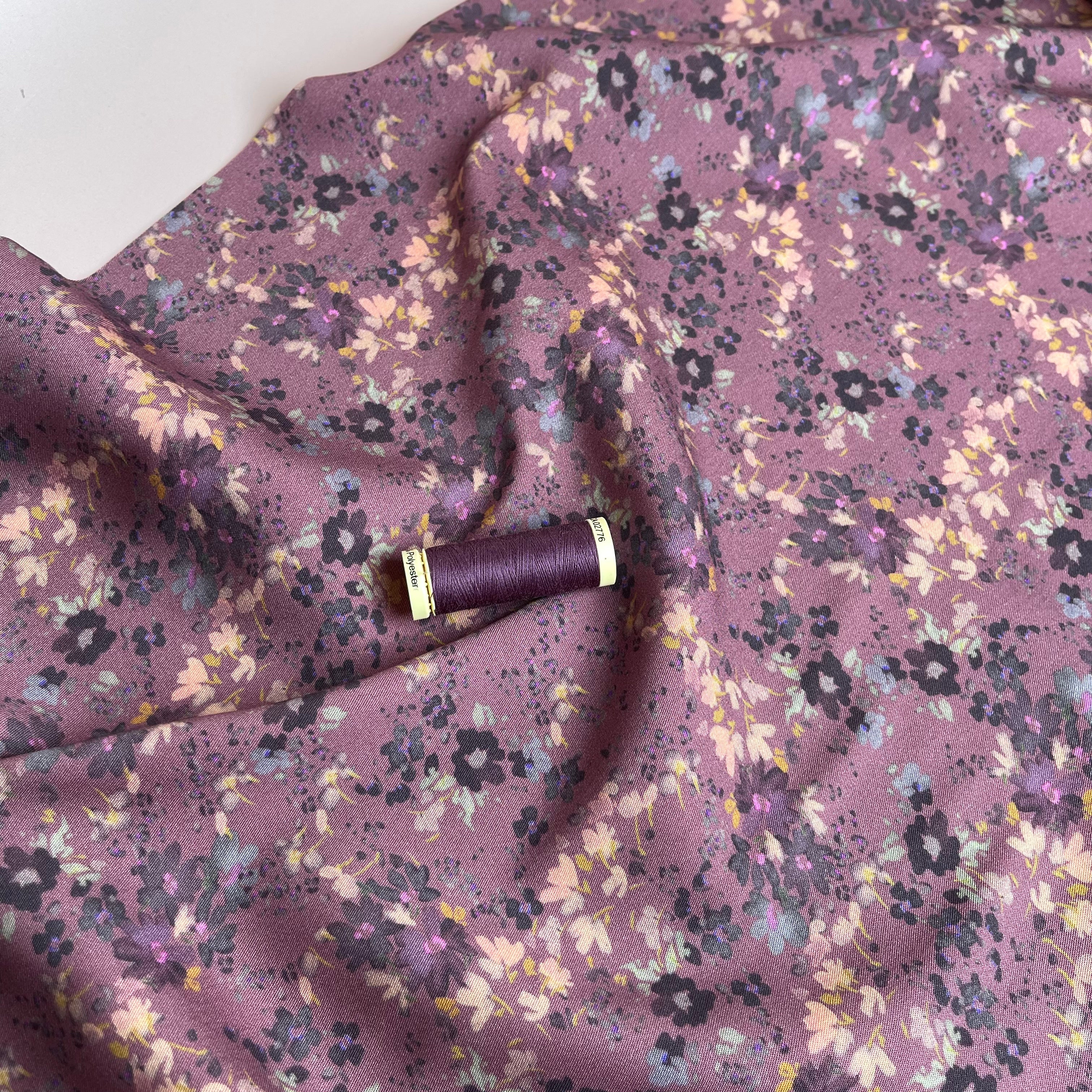 REMNANT 0.68 metre - Rosella Watercolour Flowers on Rosewood Stretch Viscose Twill Fabric