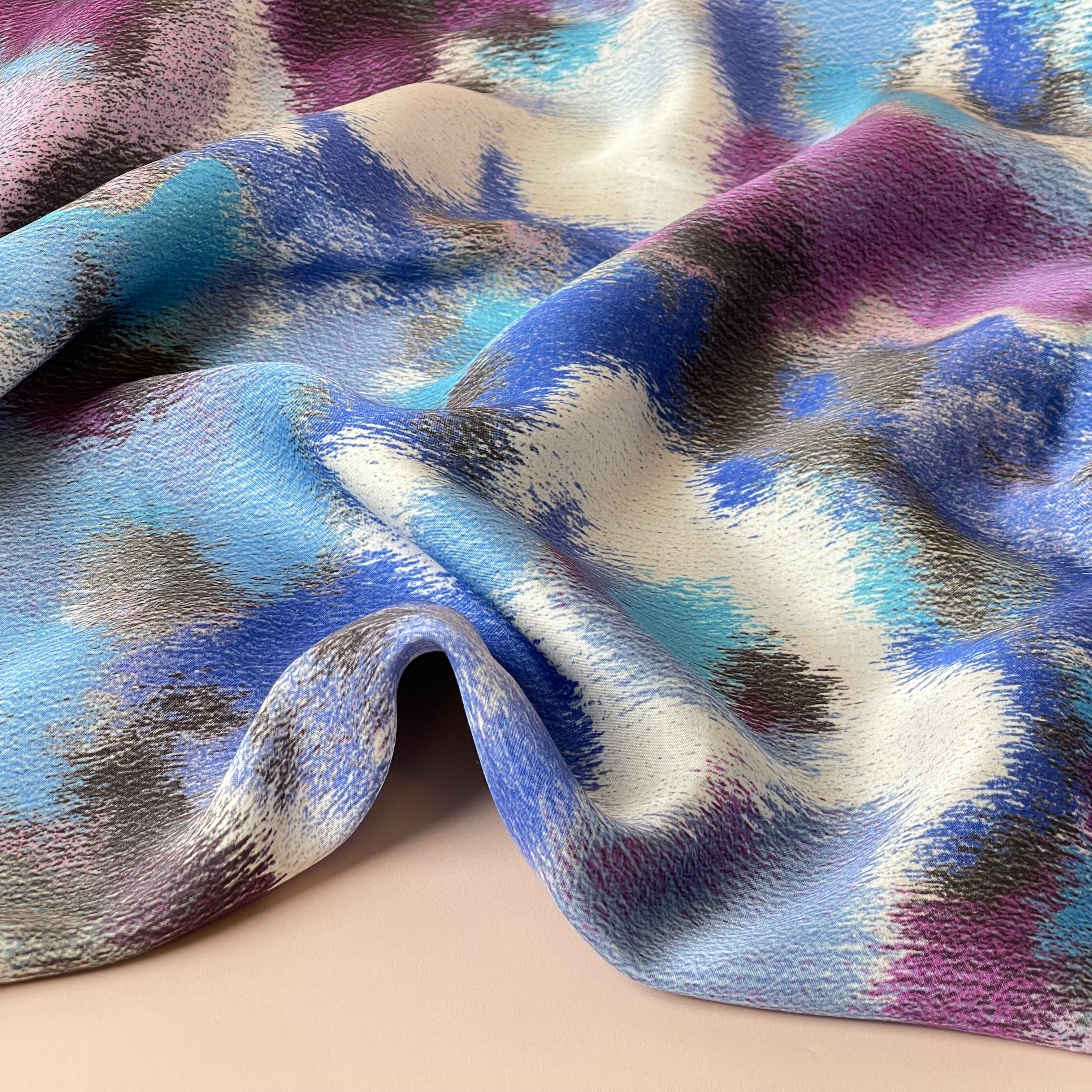 Abstract Dreams Blue Viscose Sateen Fabric