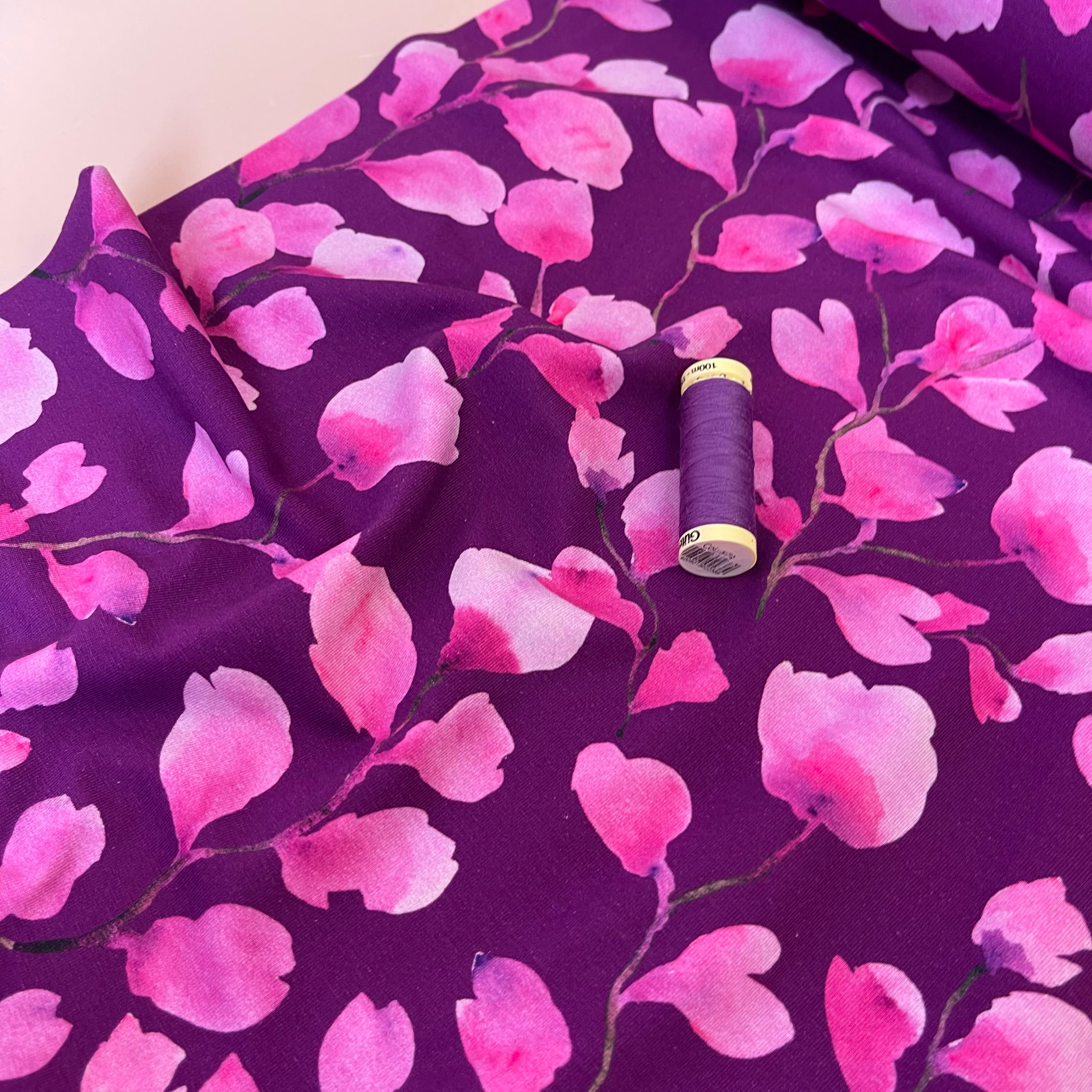 Danish Design - Painterly Pink Petals Cotton Jersey Fabric