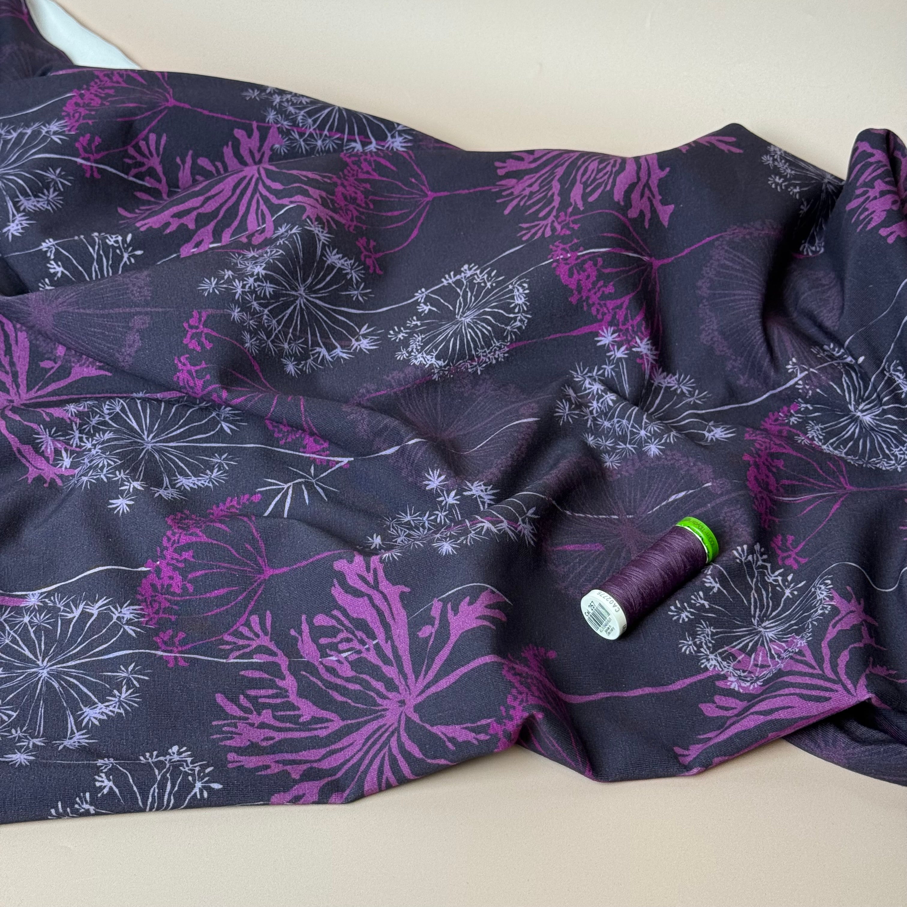 Danish Design - Autumn Seeds on Purple Cotton Jersey Fabric