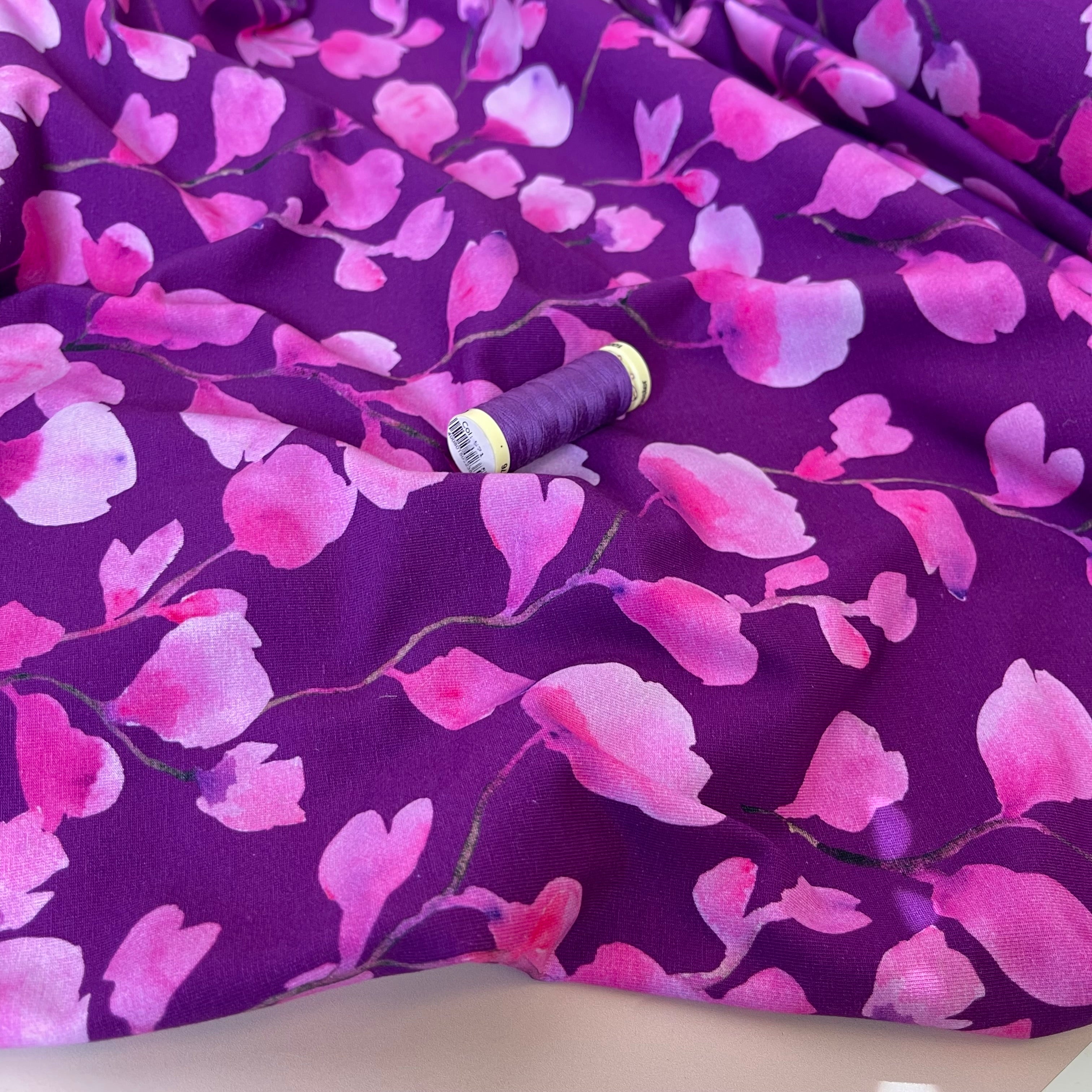 Danish Design - Painterly Pink Petals Cotton Jersey Fabric