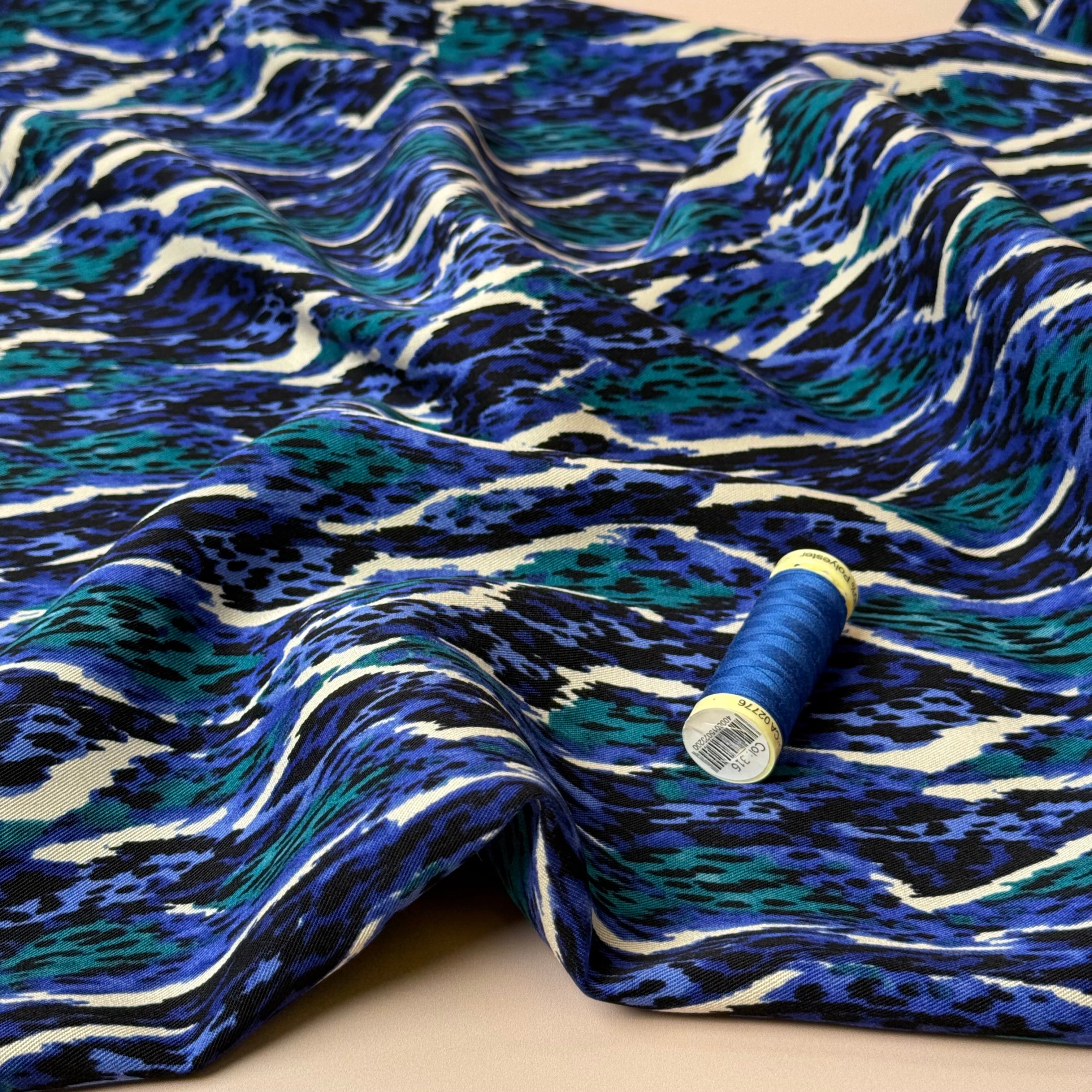 Royal Blue Jungle Viscose Twill