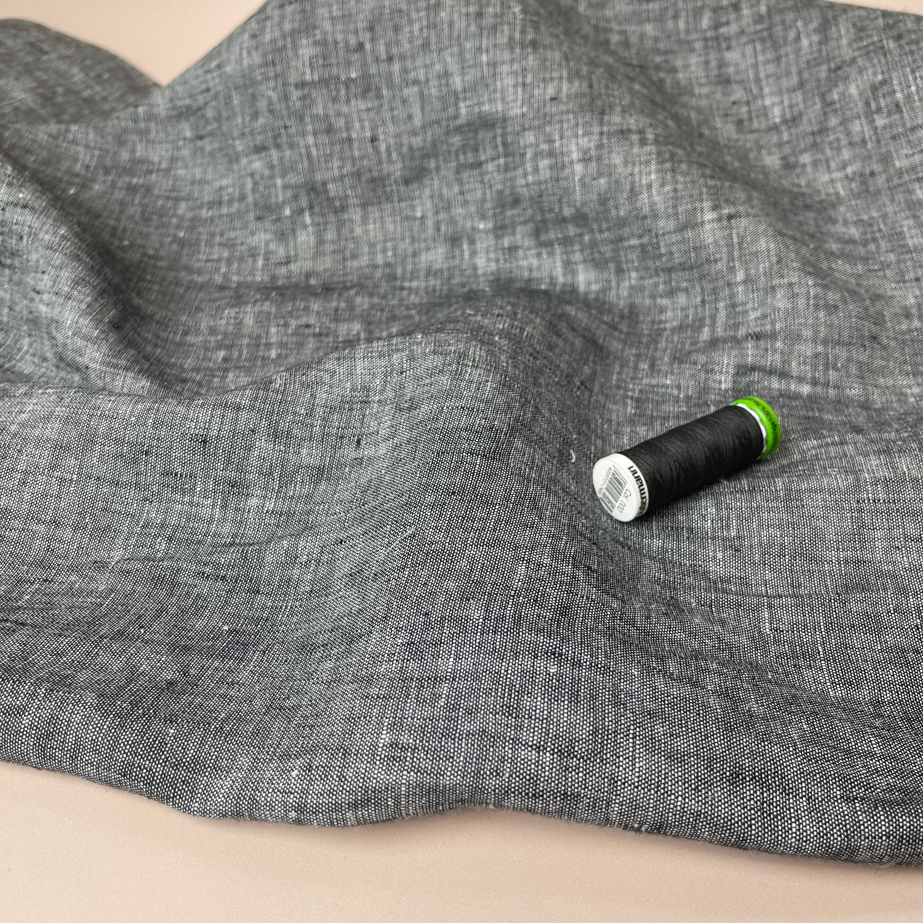 Yarn Dyed Pure Linen Fabric in Dark Grey