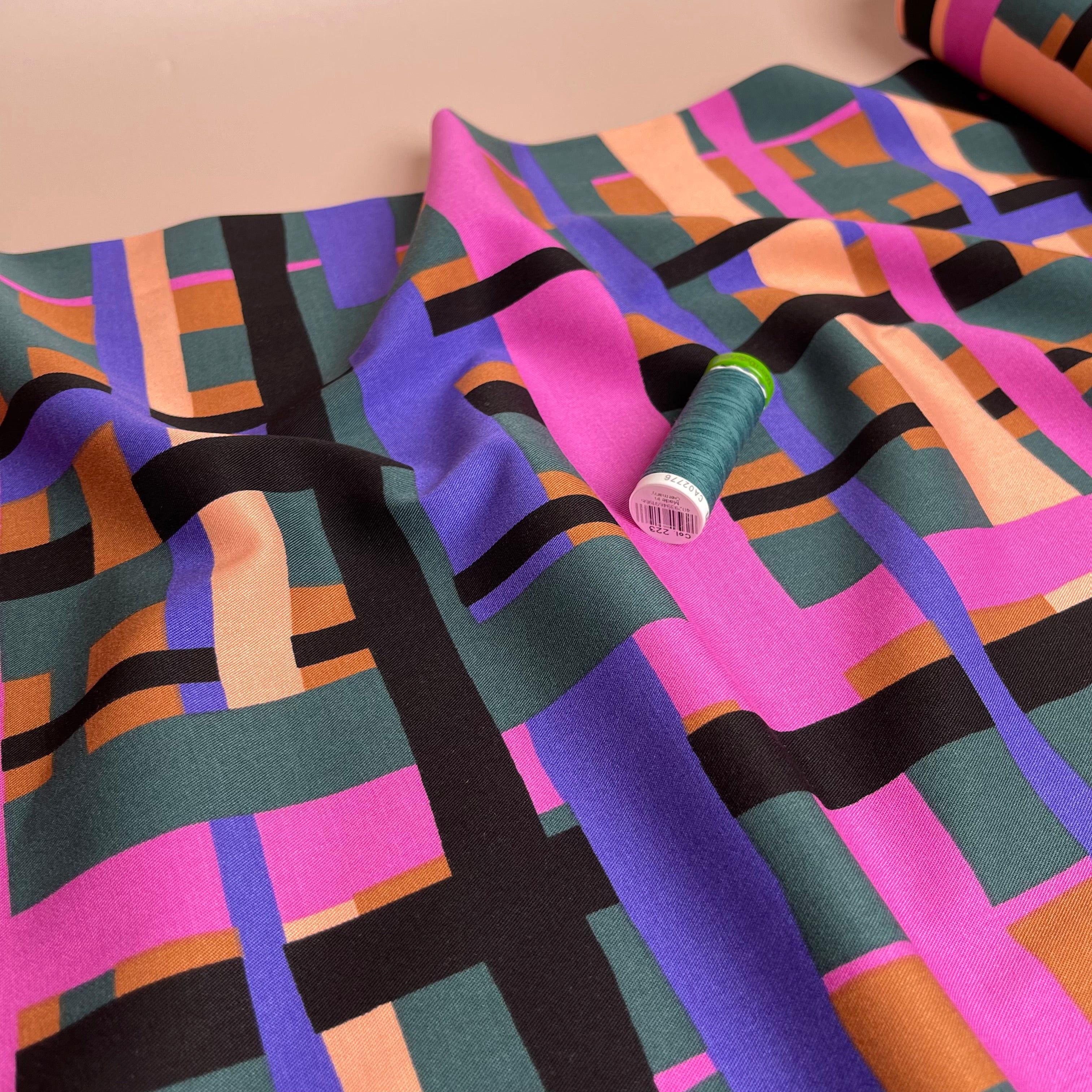 REMNANT 0.66 Metre - Nerida Hansen - Rosella Stretch Lines Clay Stretch Viscose Twill Fabric