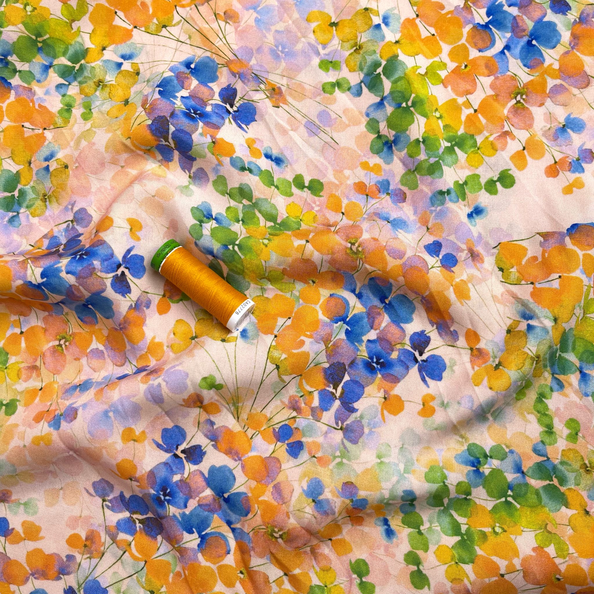 Watercolour Spring Blossoms Viscose Fabric