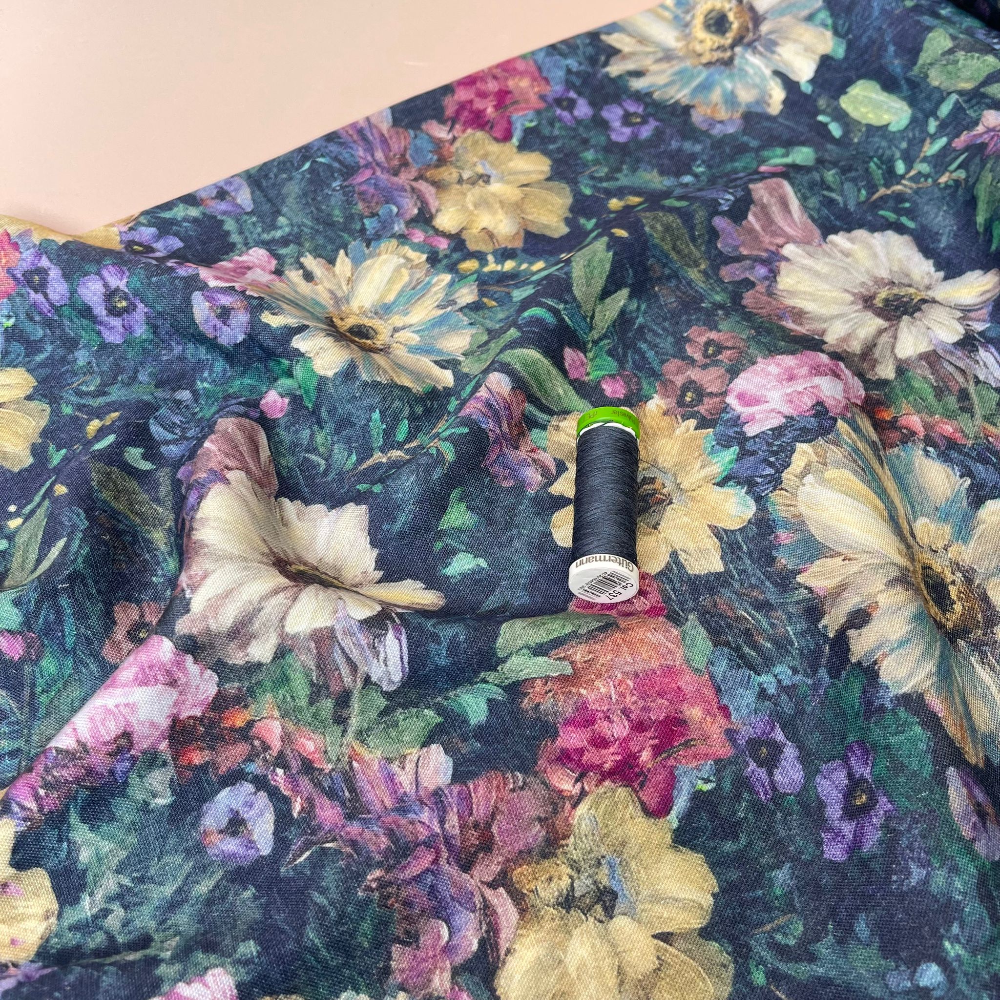 Painted Indigo Flowers Viscose Linen Fabric
