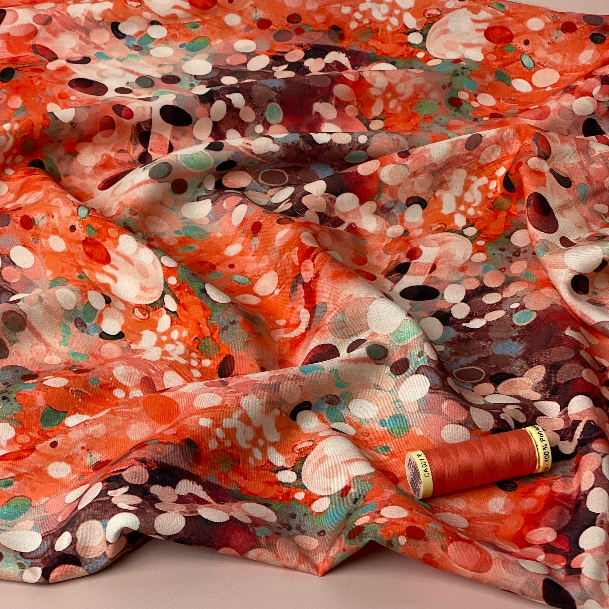 Sunset Watercolour Drops Viscose Poplin Fabric