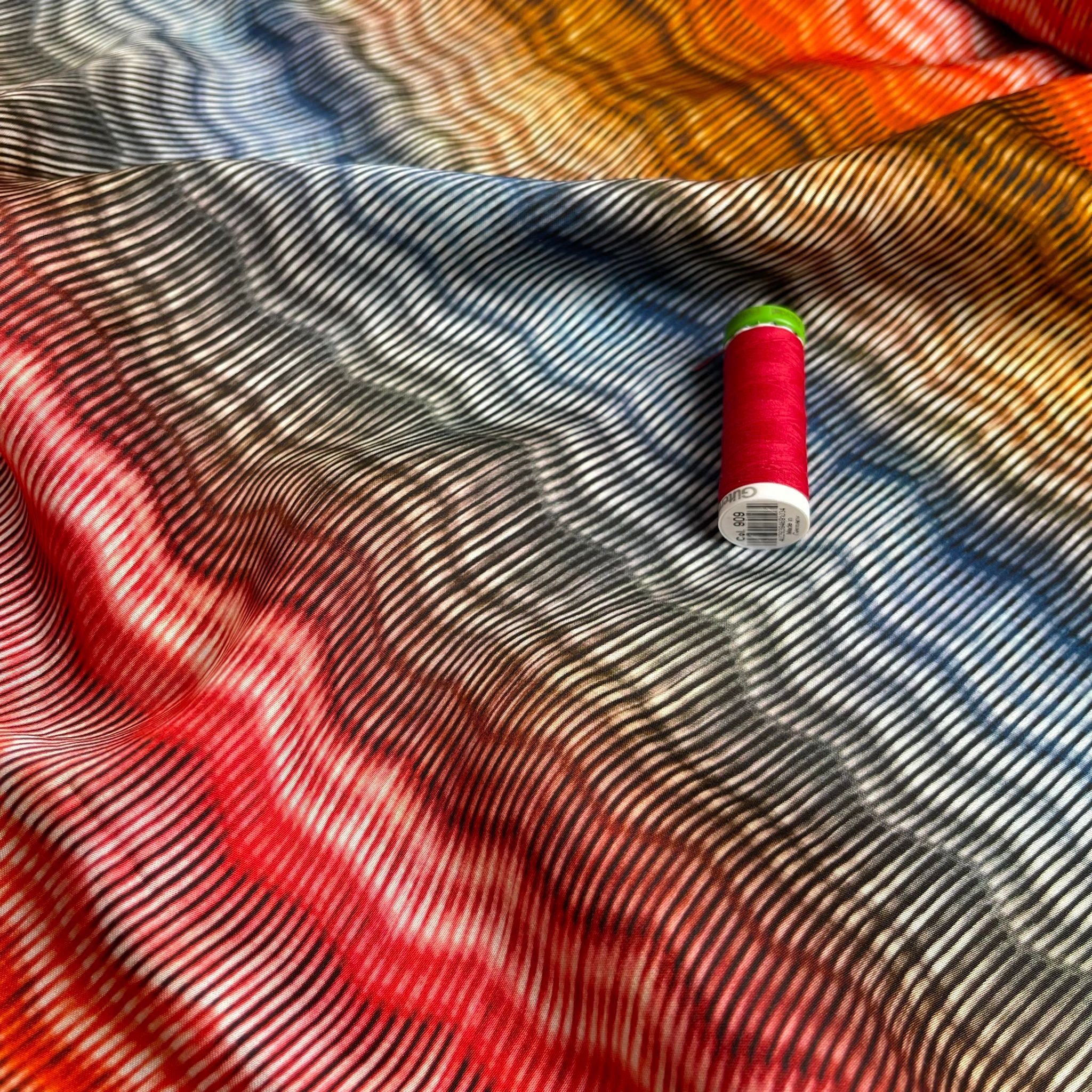 Hazy Waves in Sunset Viscose Sateen Fabric