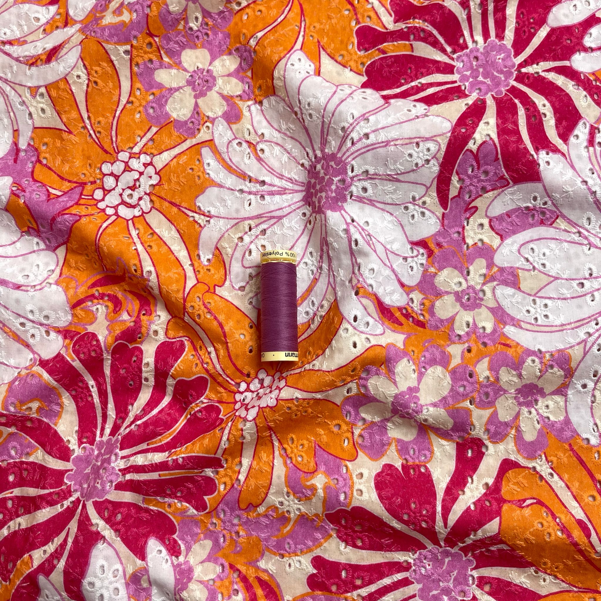 Tropical Sunset Flowers Cotton Broderie Anglaise