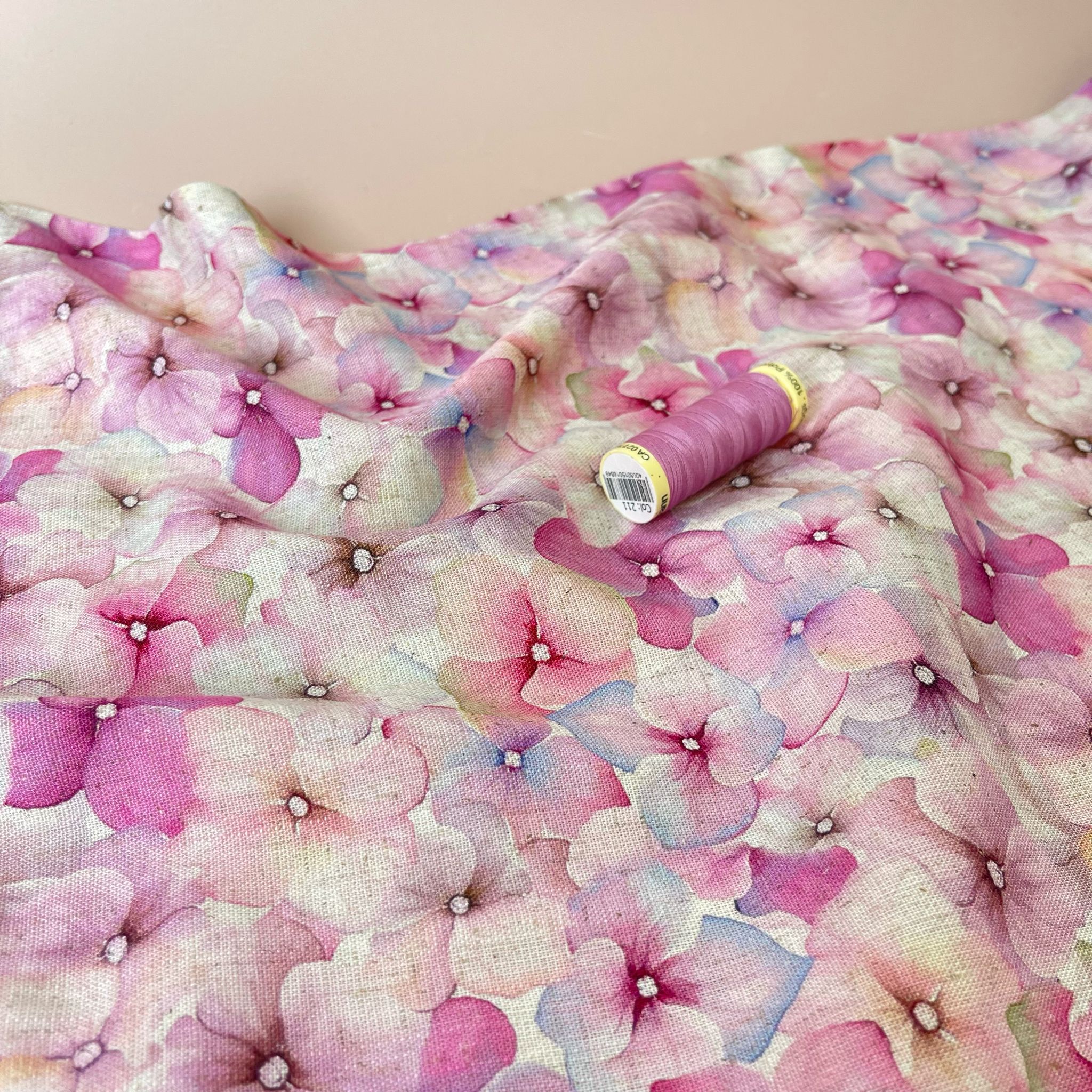 Pink Hydrangea Viscose Linen Fabric
