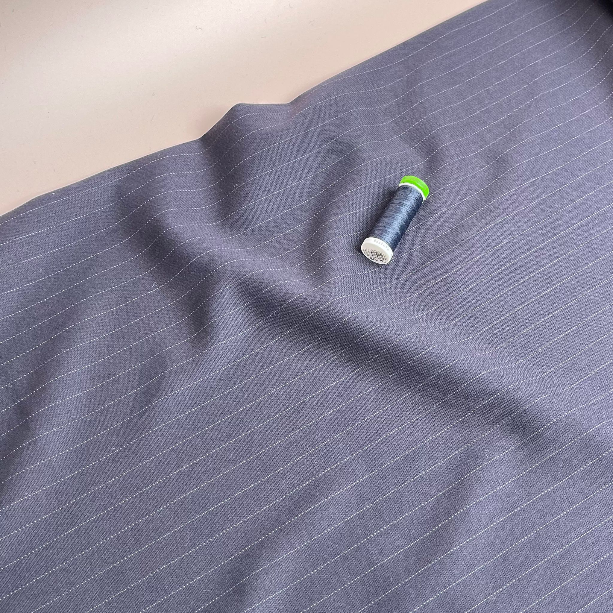 REMNANT 0.44 Metre - Deadstock Navy Pinstripe Worsted Wool Fabric