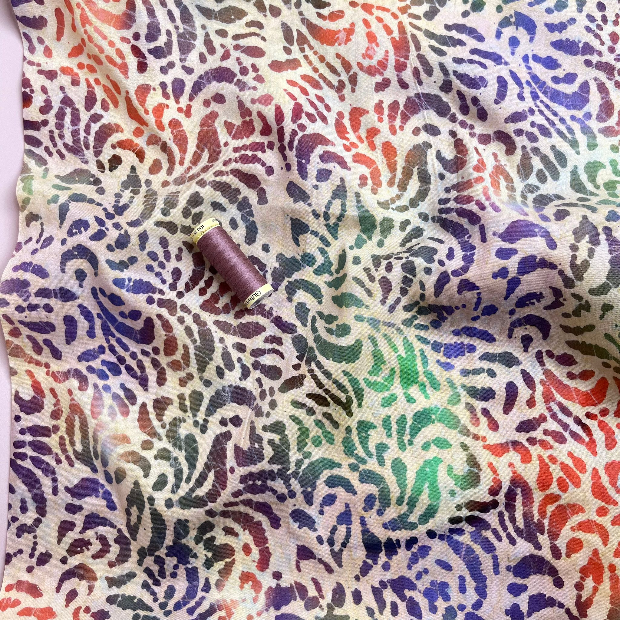 REMNANT 3 Metres - Batik Rainbow Foliage Cotton Fabric