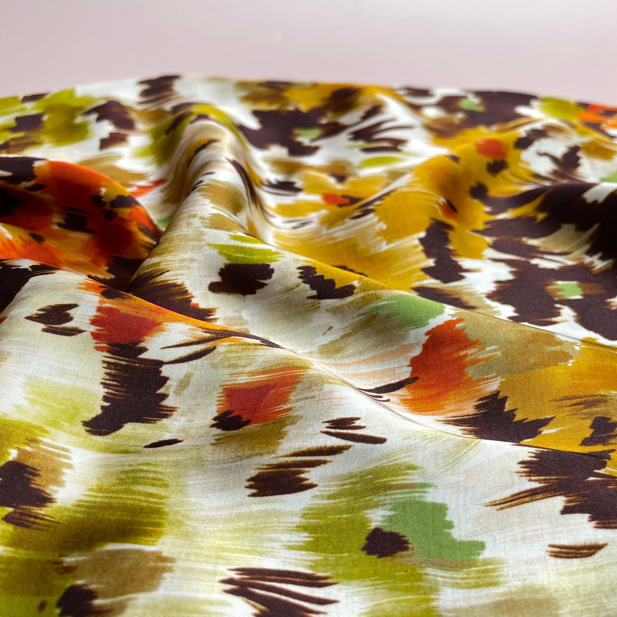 REMNANT 1.9 Metres - Abstract Flower Field Autumn Viscose Sateen Fabric