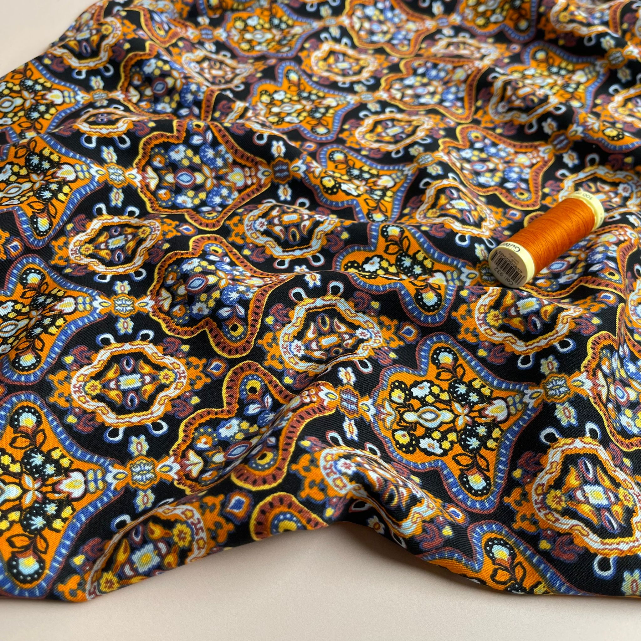 REMNANT 0.44 Metre - Damascus in Cognac Viscose Twill Fabric