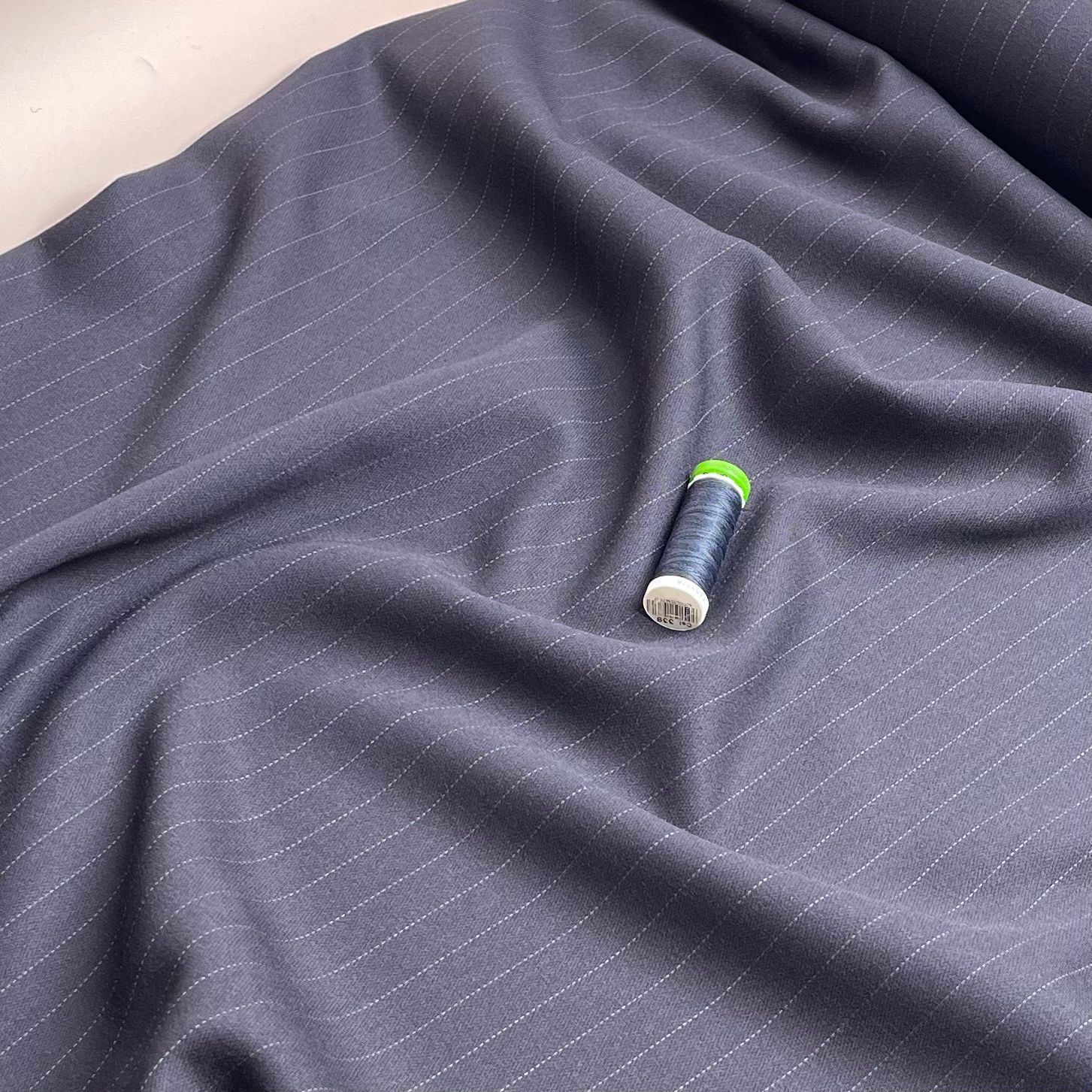 REMNANT 0.44 Metre - Deadstock Navy Pinstripe Worsted Wool Fabric