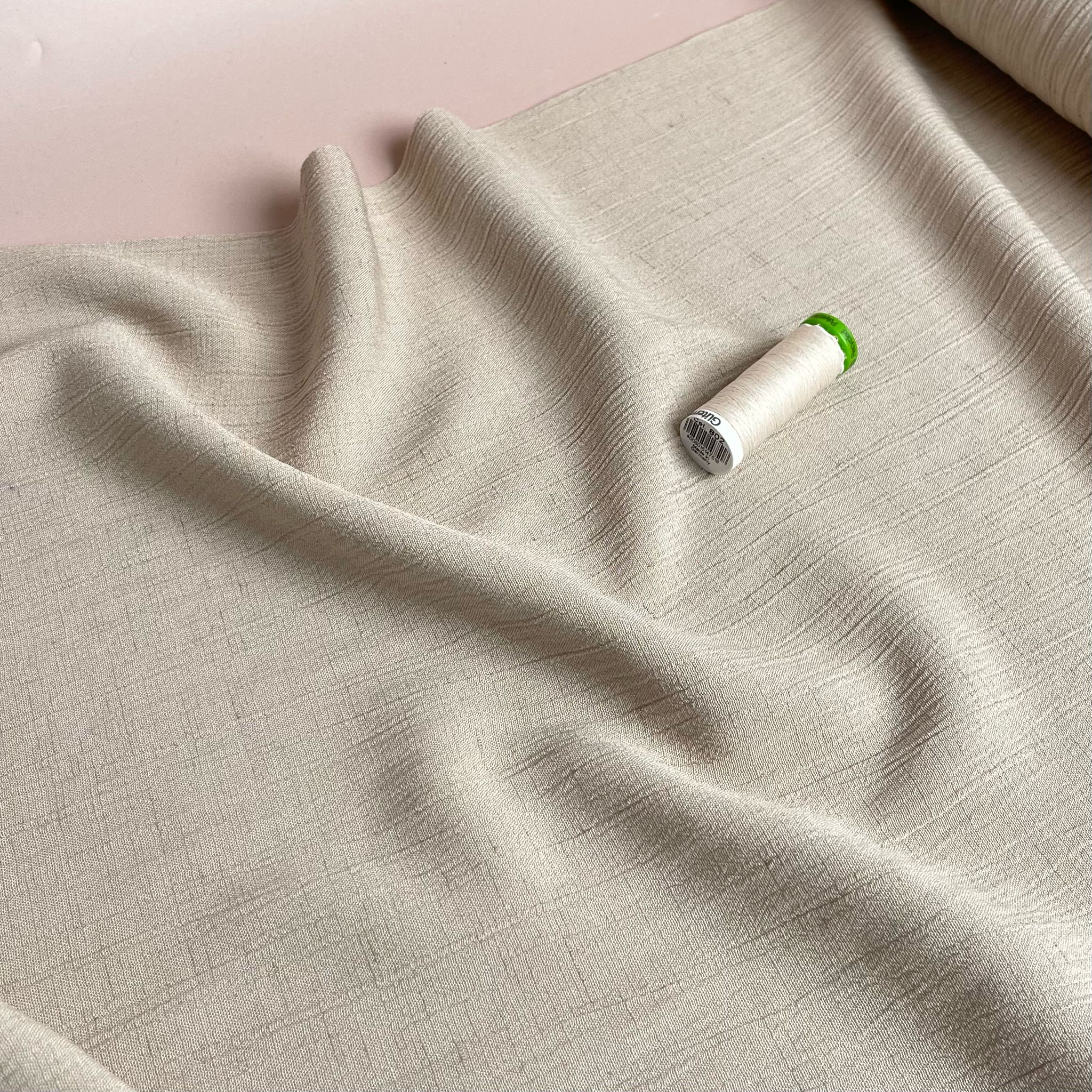 Crinkle Viscose Linen Blend Fabric in Ecru Beige