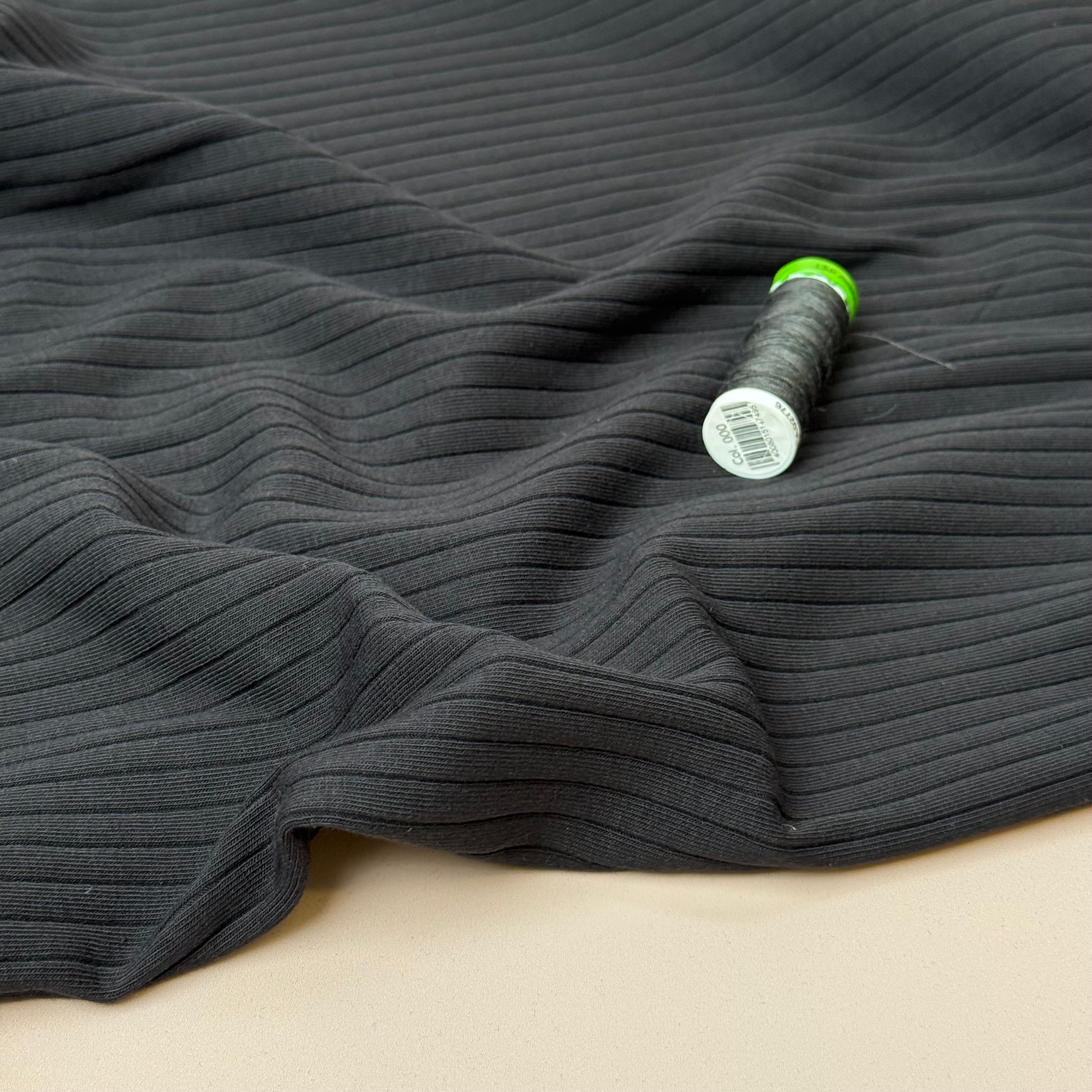 Black Cotton Ribbed Jersey
