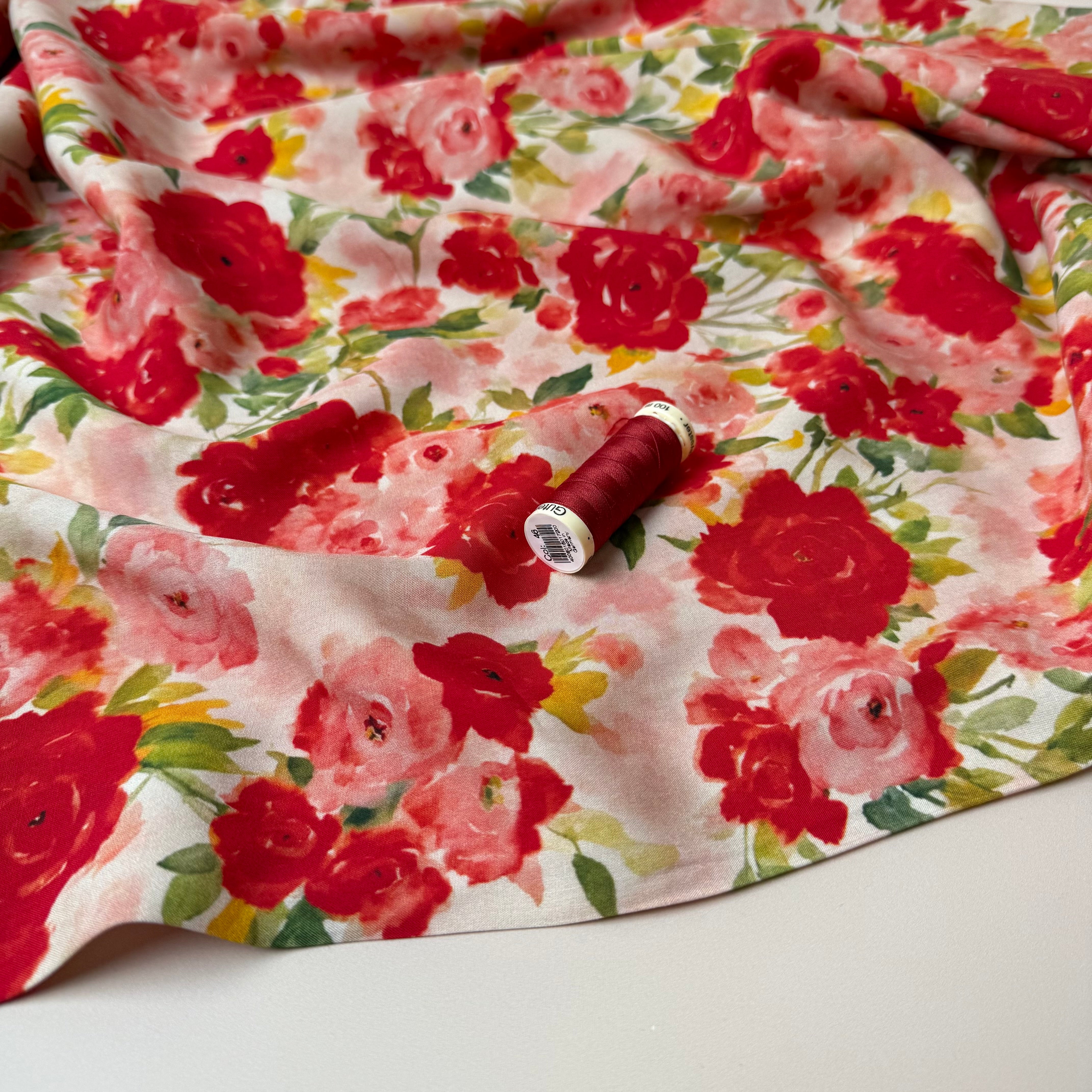 Watercolour English Roses Viscose Fabric
