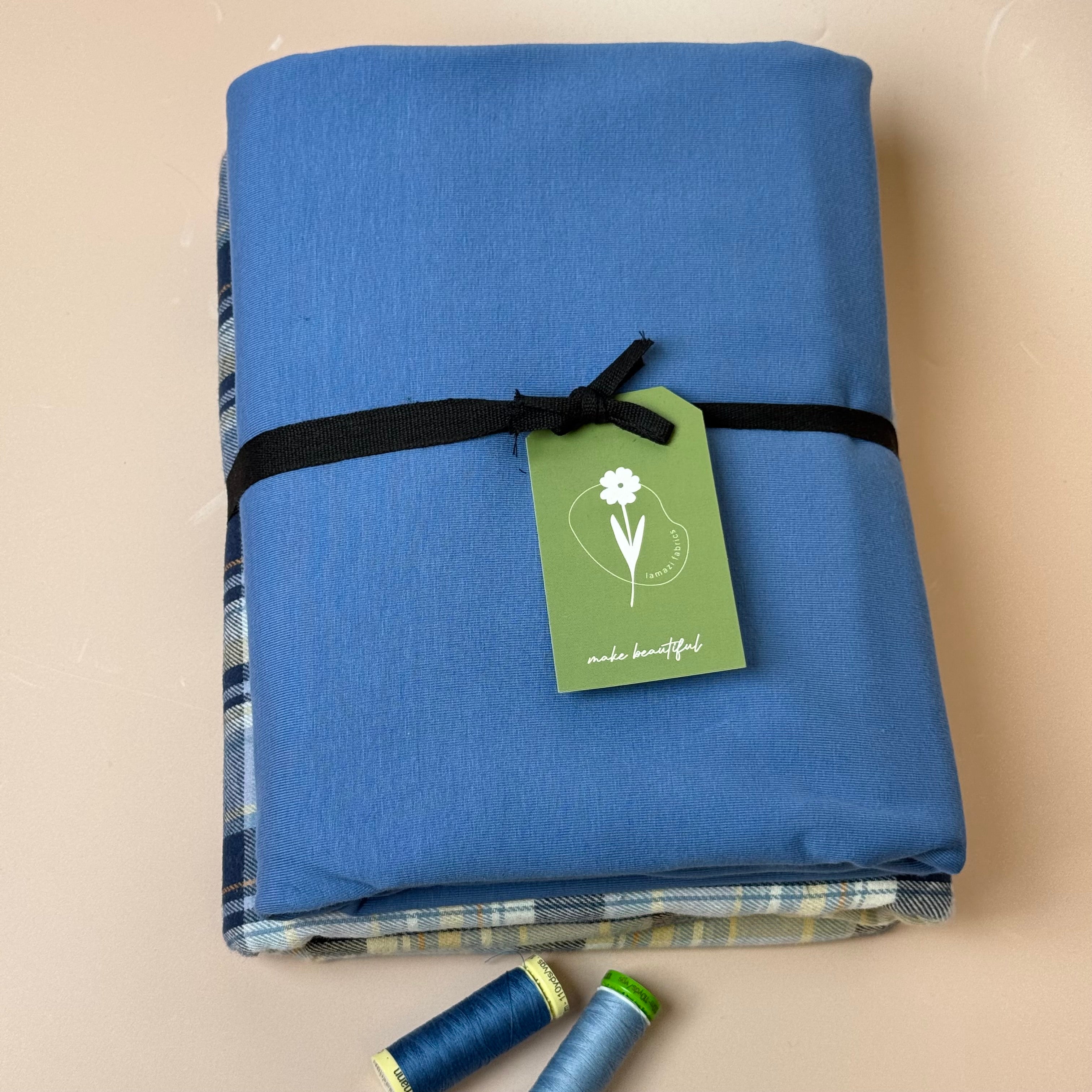 Limited Edition - Luxury Pyjama Kit with Blue Checked Cotton Flannel and Jersey