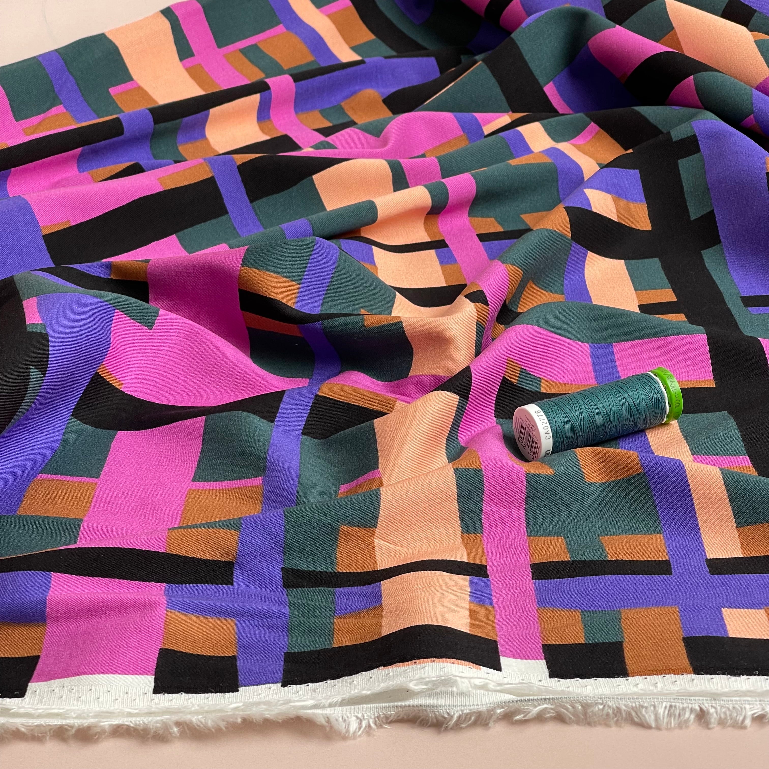 REMNANT 0.66 Metre - Nerida Hansen - Rosella Stretch Lines Clay Stretch Viscose Twill Fabric