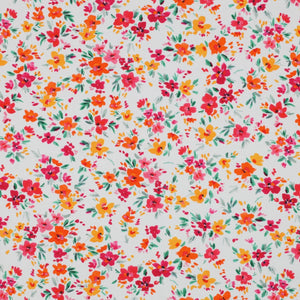 REMNANT 1.68 Metres - Watercolour Wildflowers on White Cotton Jersey Fabric
