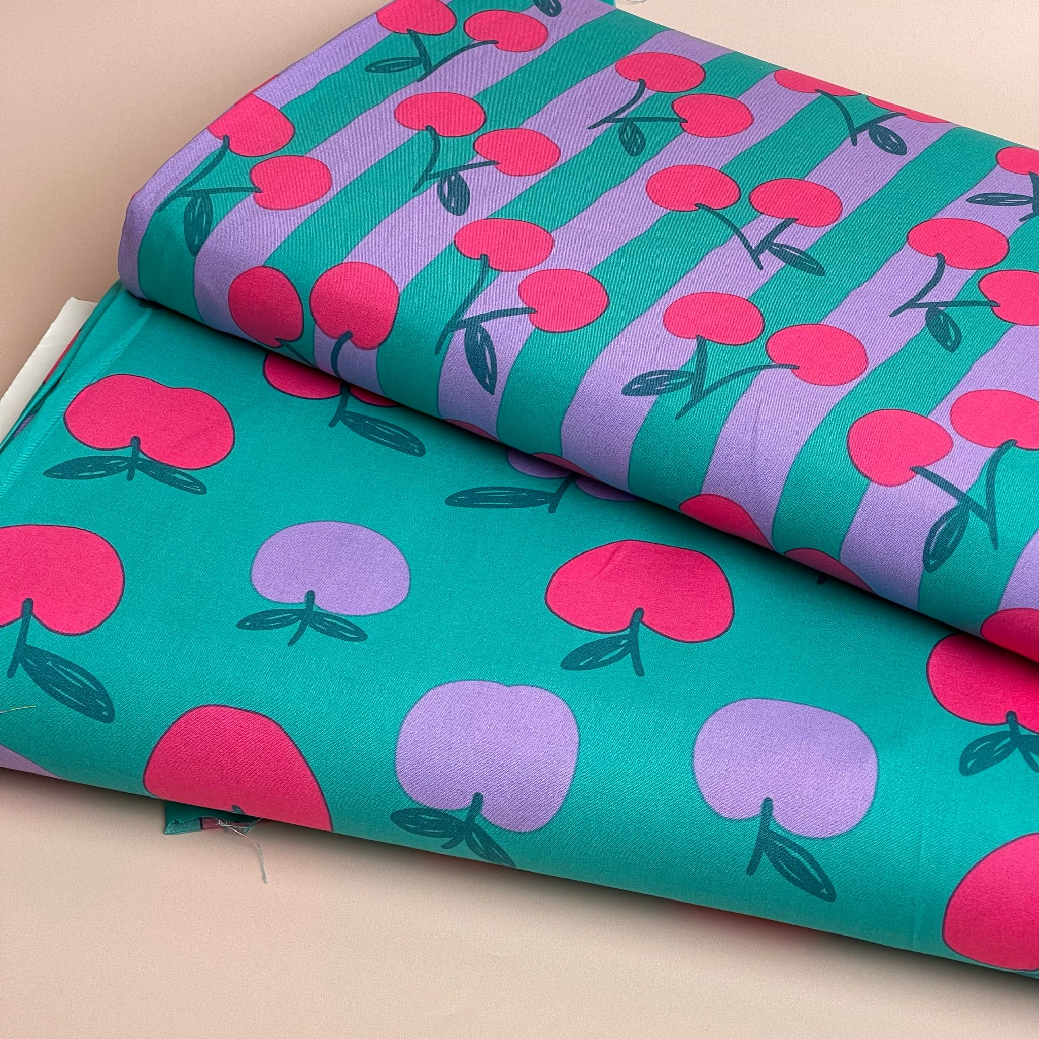Funky Apples on Teal Cotton Poplin Fabric