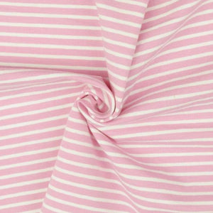 REMNANT 1.5 Metres - Pink with White Small Stripe Cotton Jersey