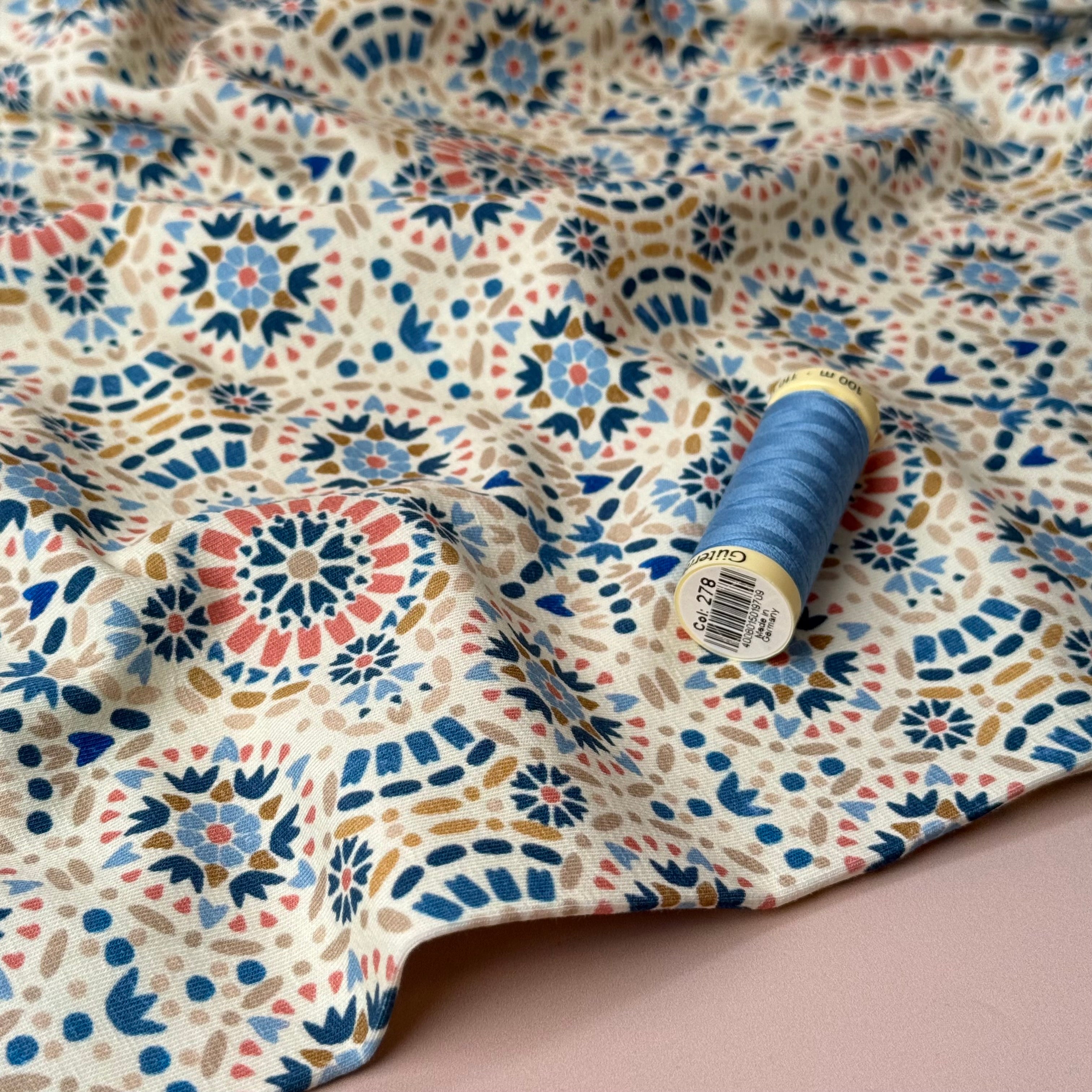 Danish Design - Ornaments Blue on Off-white Cotton Jersey