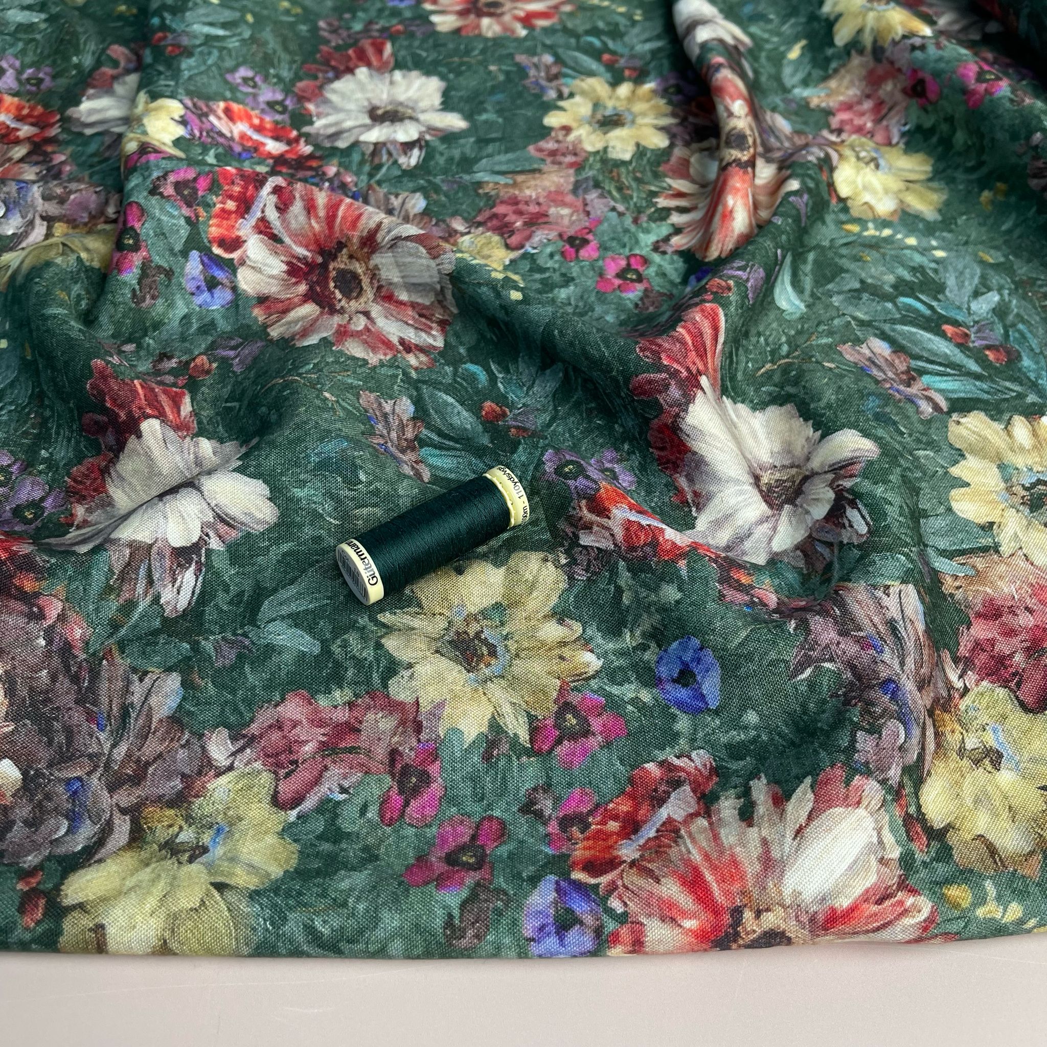 Painted Forest Flowers Viscose Linen Fabric