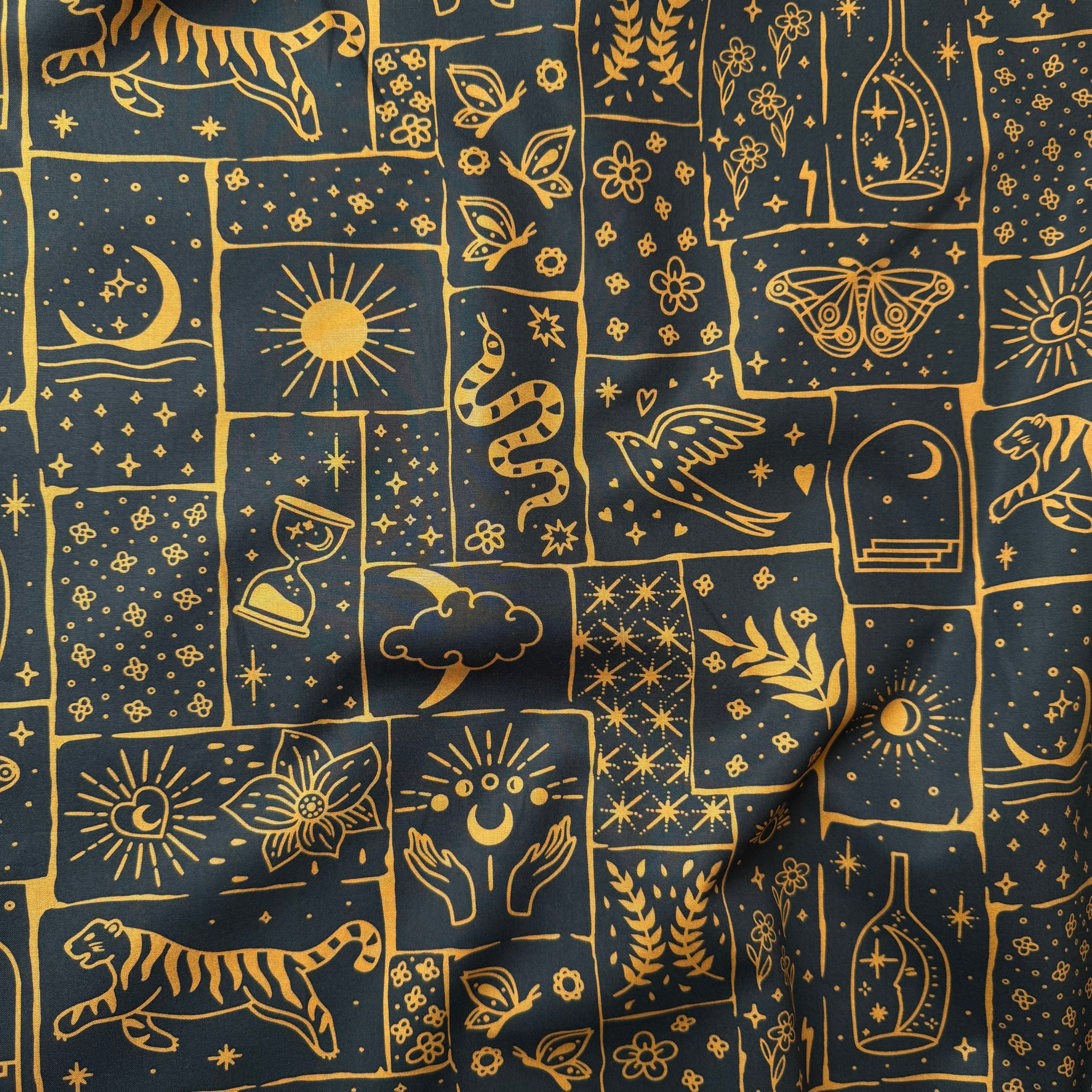 Boho Black Cotton Poplin Fabric