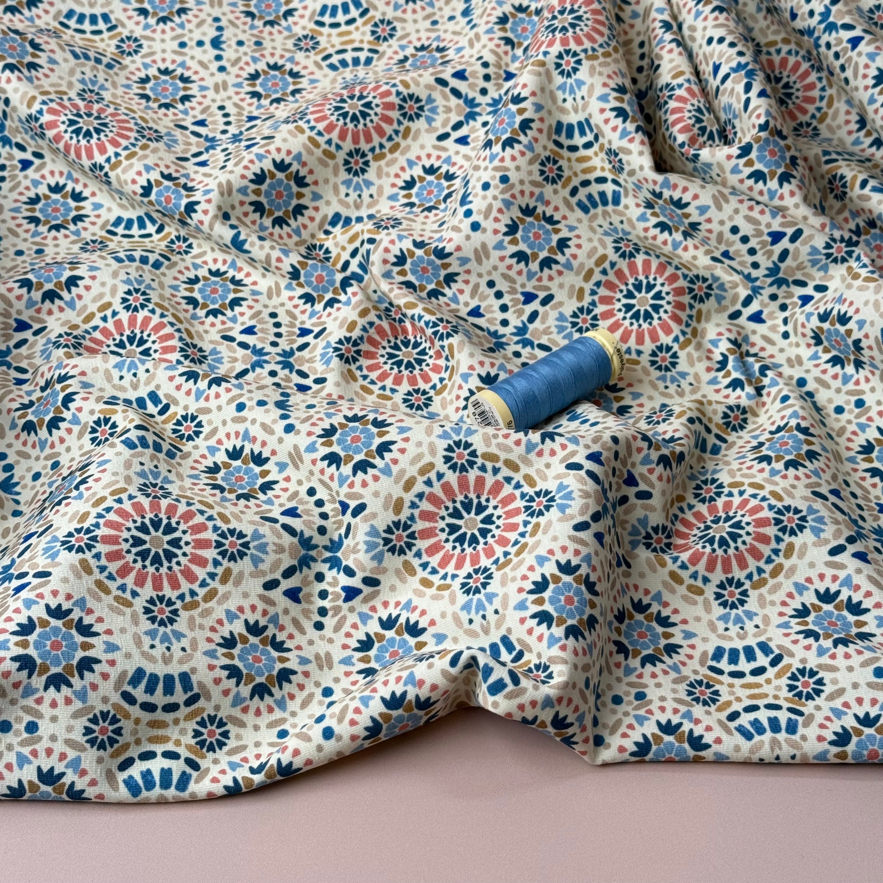 Danish Design - Ornaments Blue on Off-white Cotton Jersey