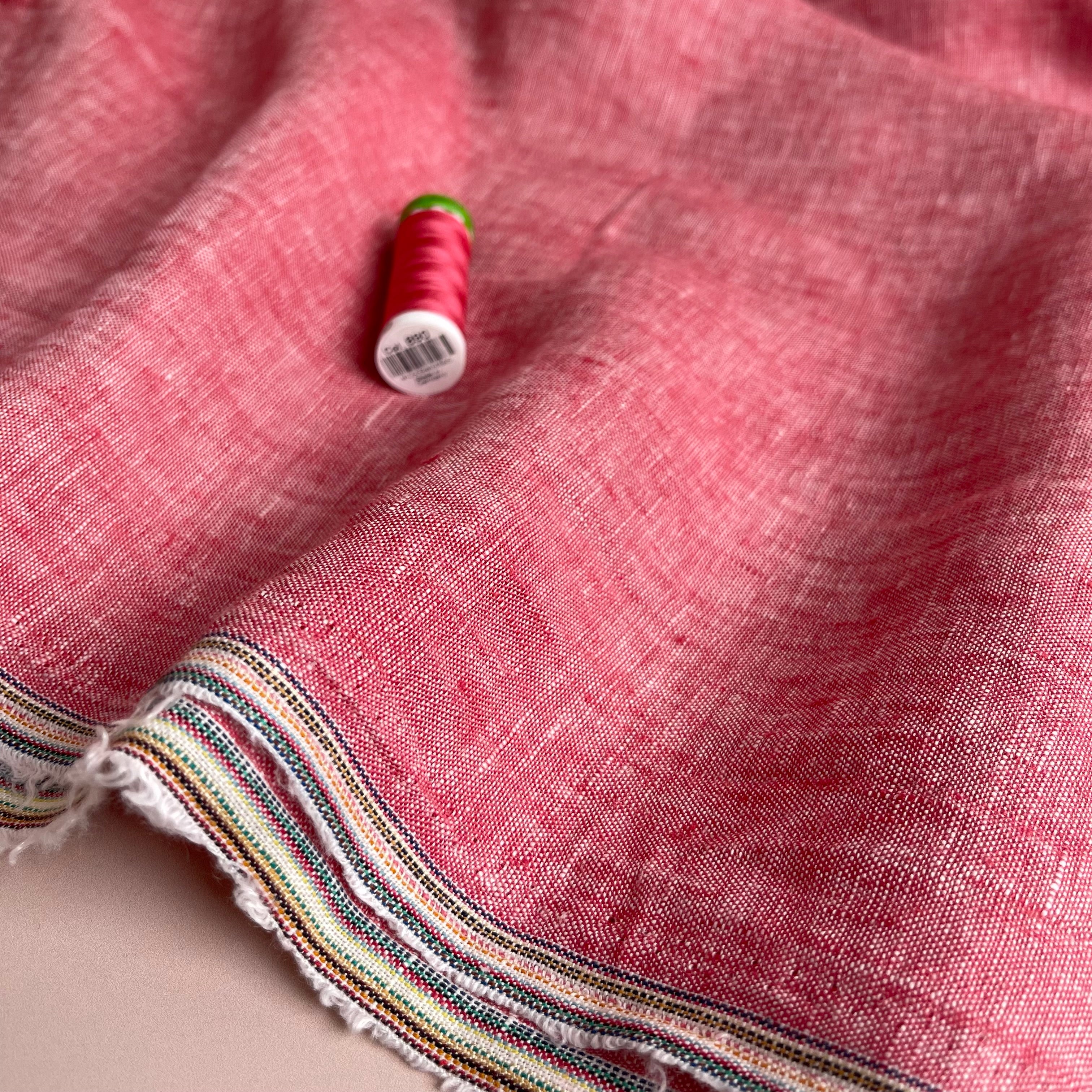Yarn Dyed Pure Linen Fabric in Watermelon