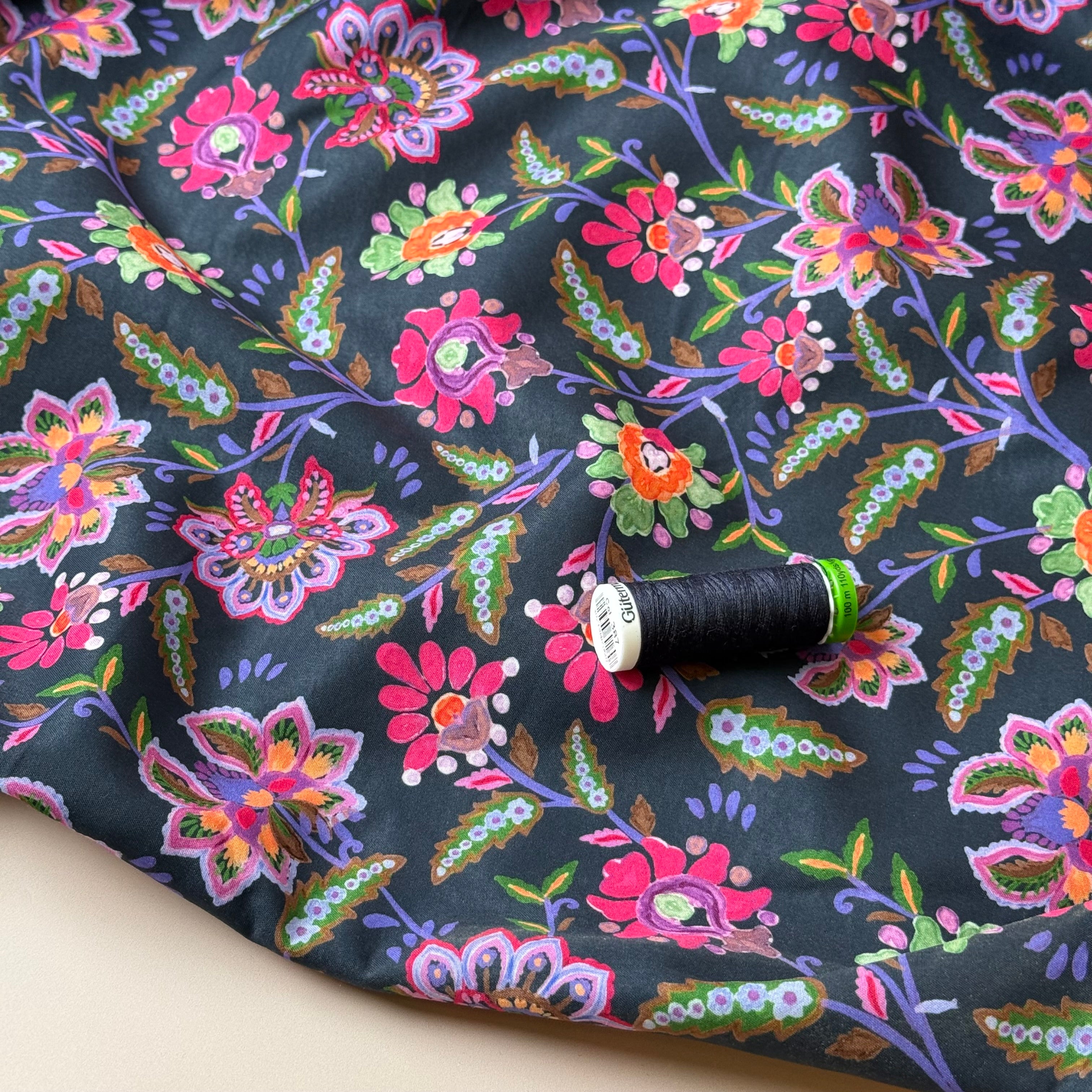 Abstract Floral in Navy Soft Shell Fleece Fabric