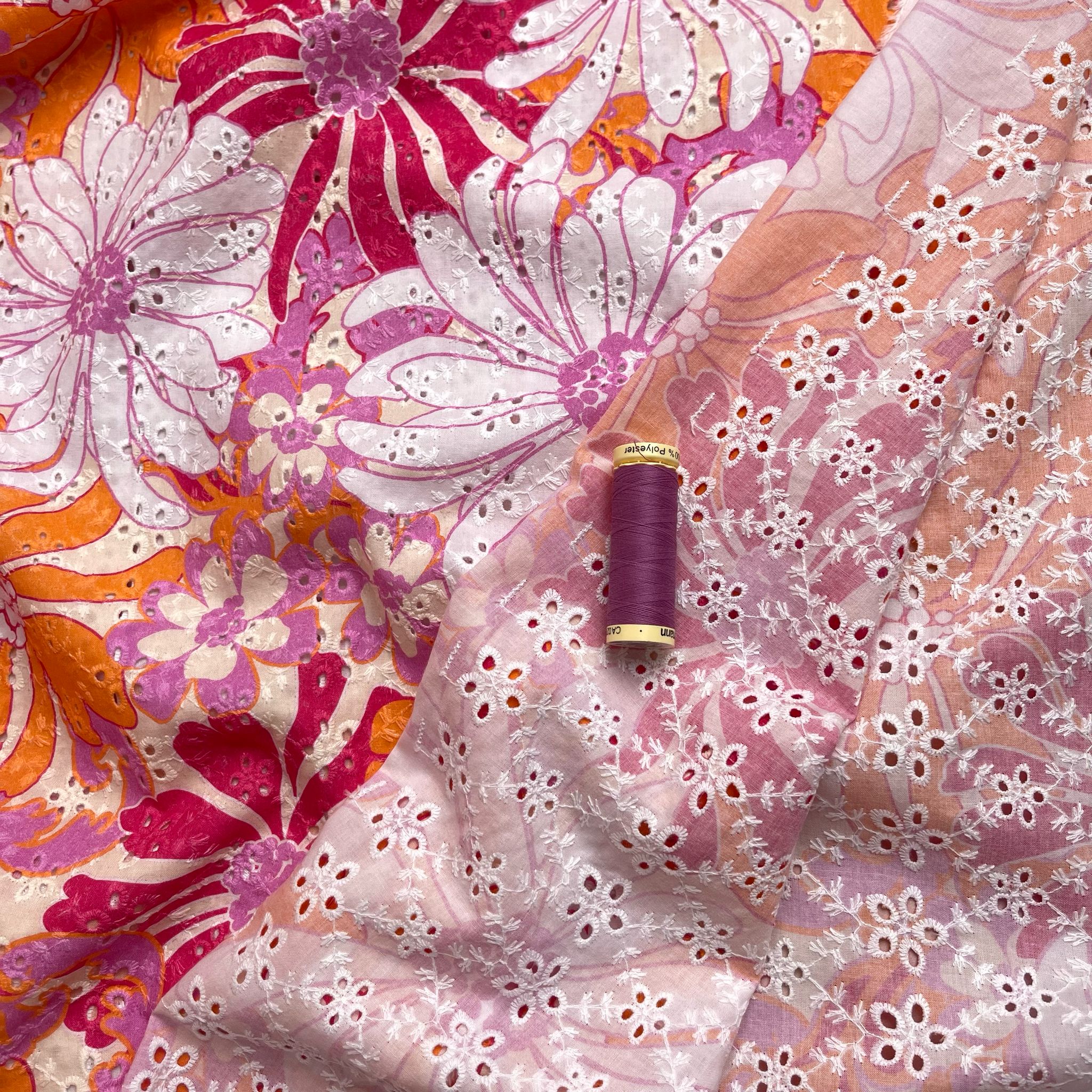 Tropical Sunset Flowers Cotton Broderie Anglaise
