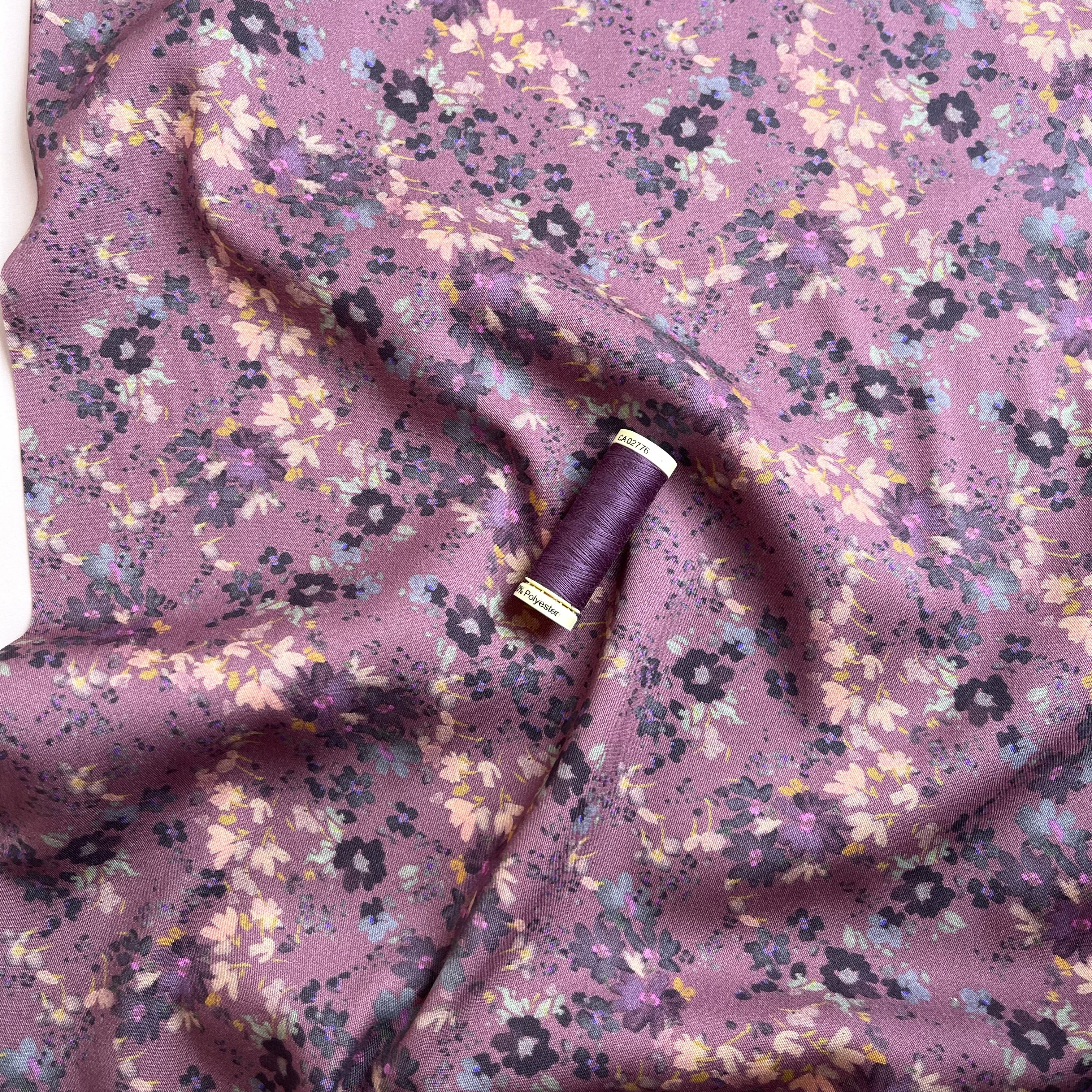 REMNANT 0.68 metre - Rosella Watercolour Flowers on Rosewood Stretch Viscose Twill Fabric
