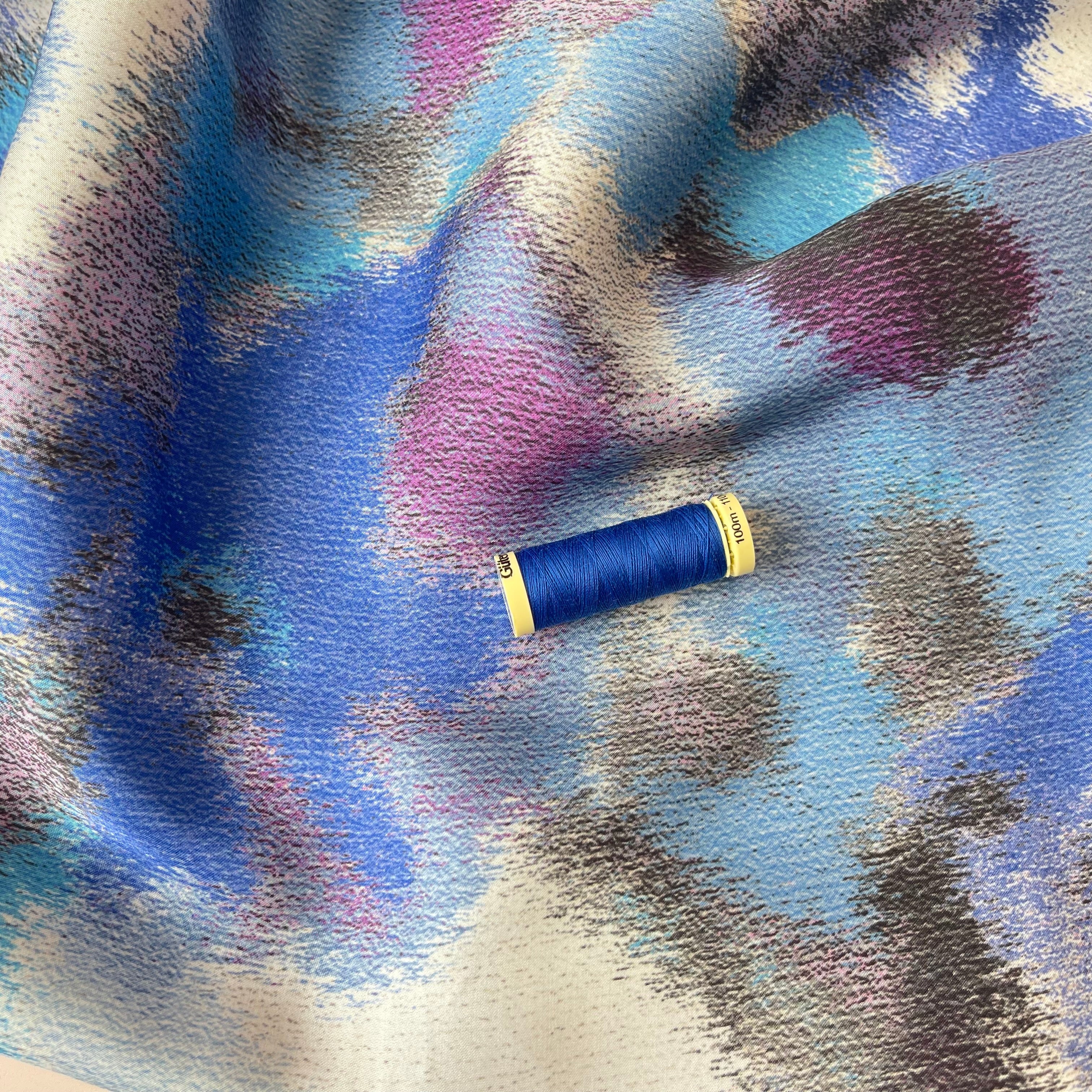 Abstract Dreams Blue Viscose Sateen Fabric