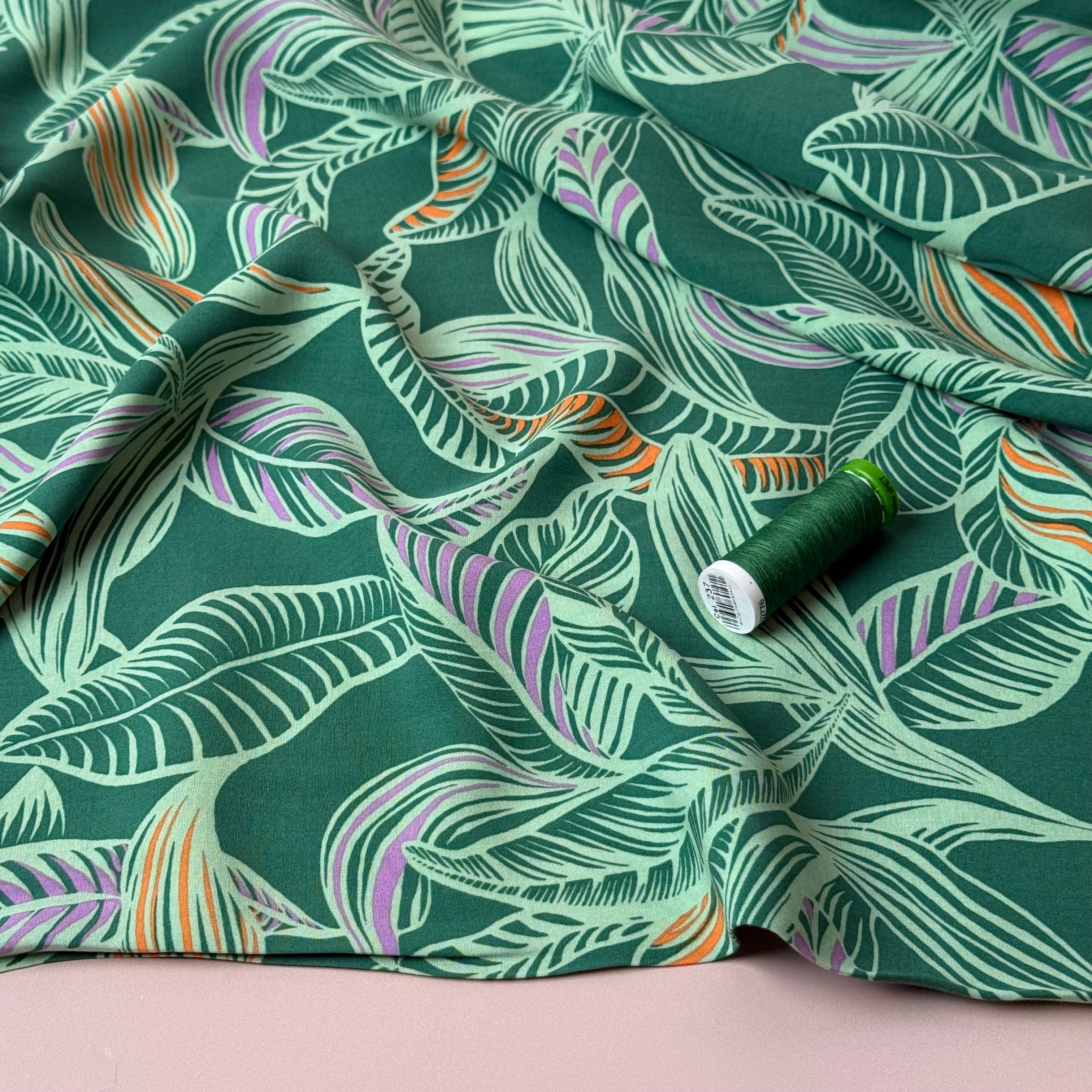 Leaves on Green LENZING™ ECOVERO™ Viscose Fabric