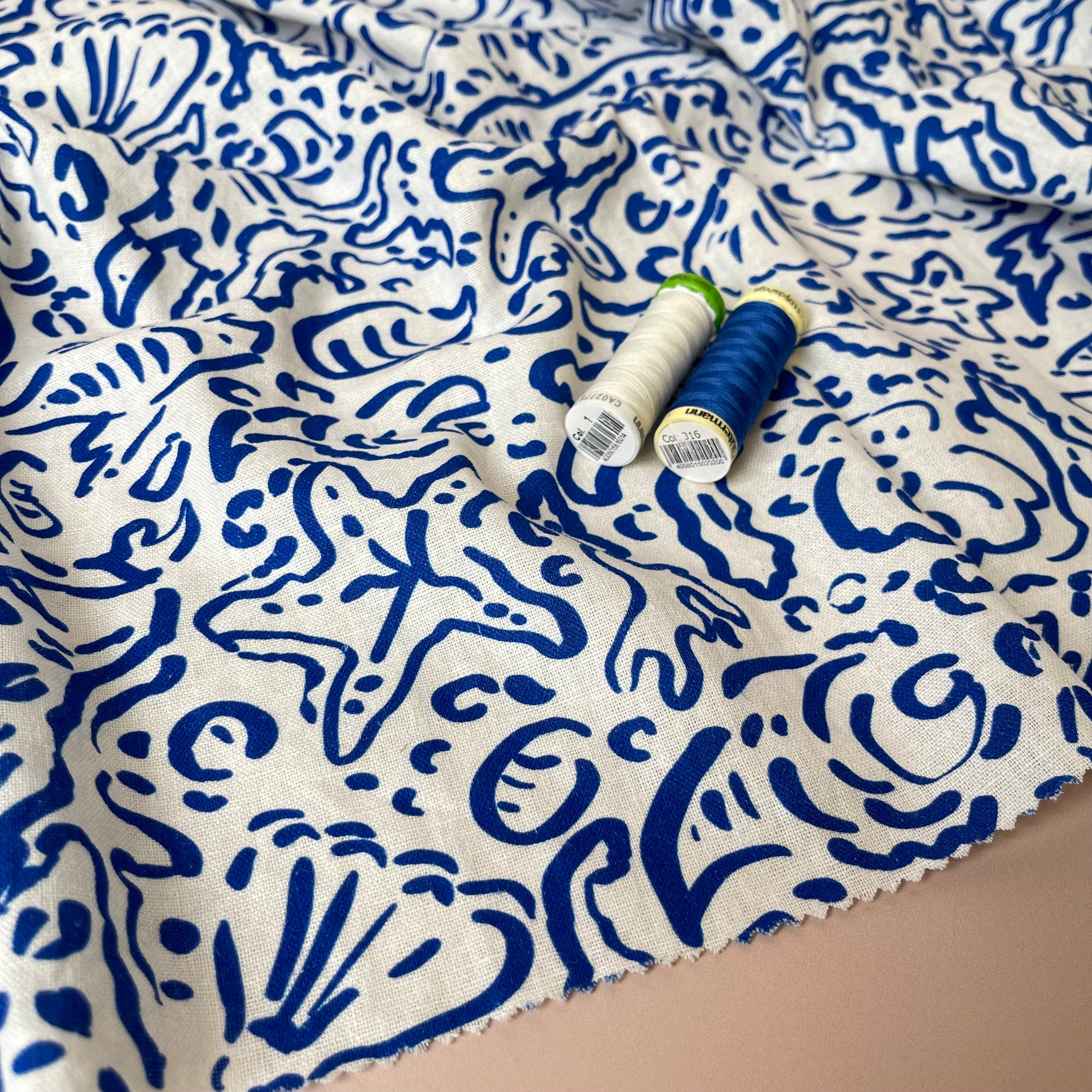Adventure - Sealife Off-White Linen Viscose Blend Fabric