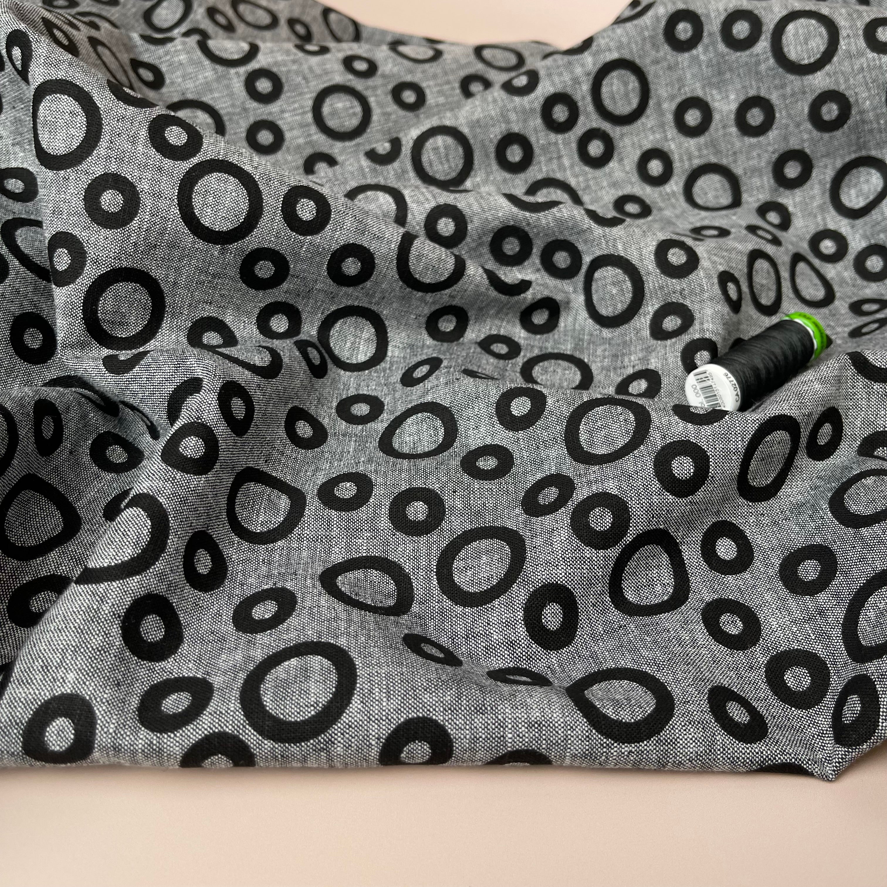 Black Circles Melange Linen Cotton Fabric