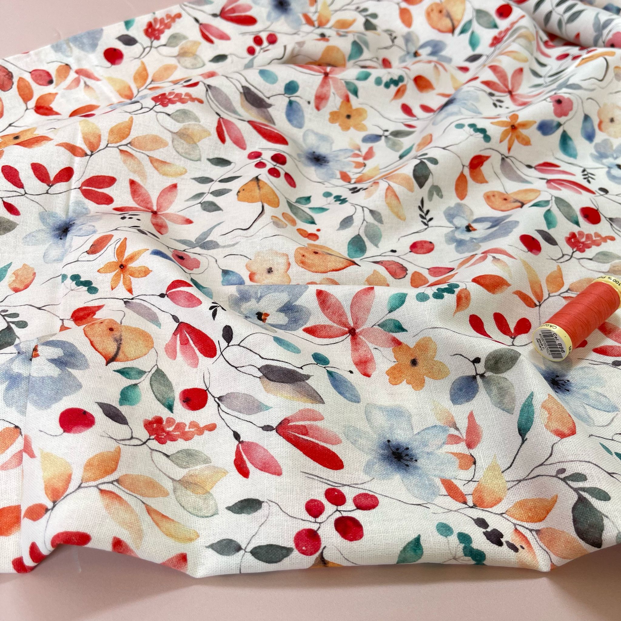 Watercolour Blossoms Viscose Linen Fabric