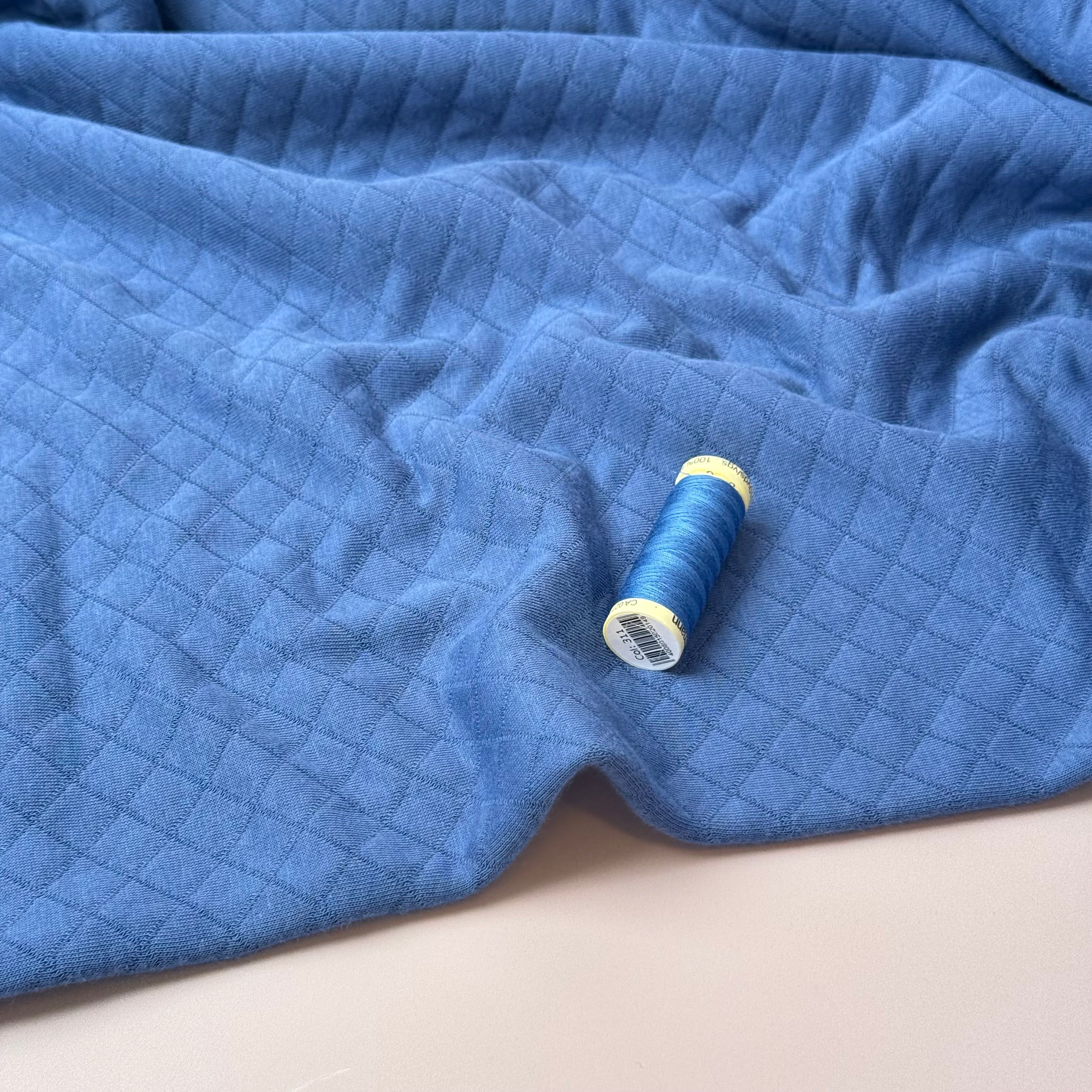 Diamond Jacquard Quilted Knit in Denim Blue