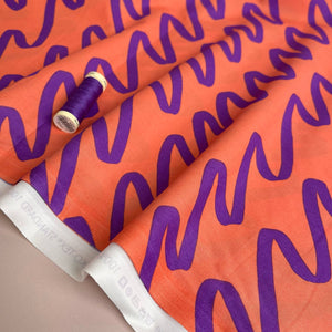 REMNANT 0.64 Metres - Nerida Hansen - Making Waves on Orange Cotton Poplin Fabric