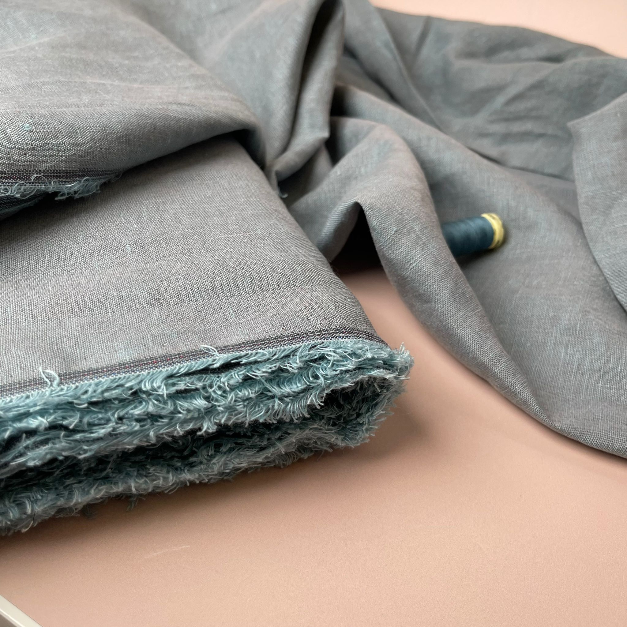 Yarn Dyed Pure Linen Fabric in Slate Blue