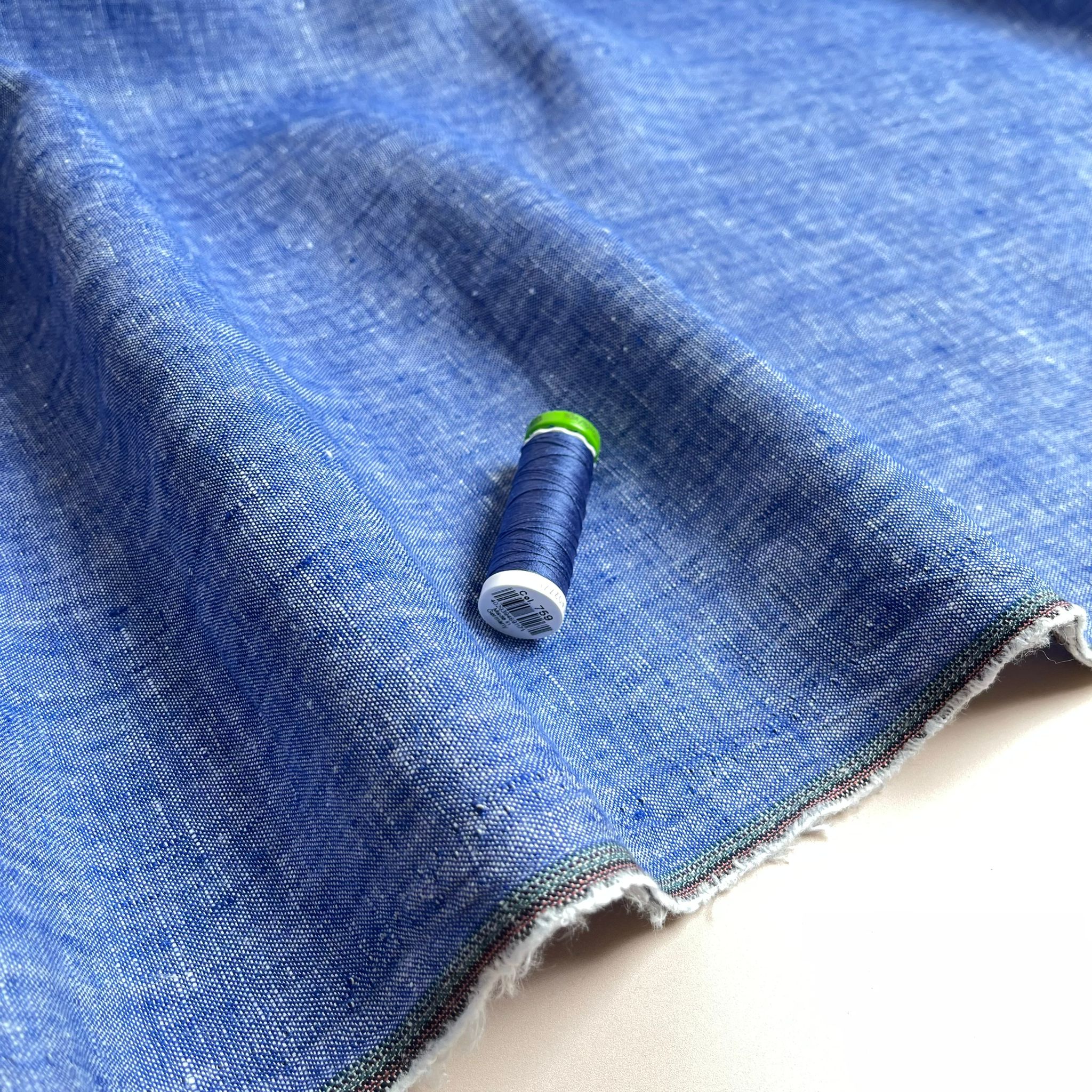 Cobalt Blue Yarn Dyed Pure Linen Fabric