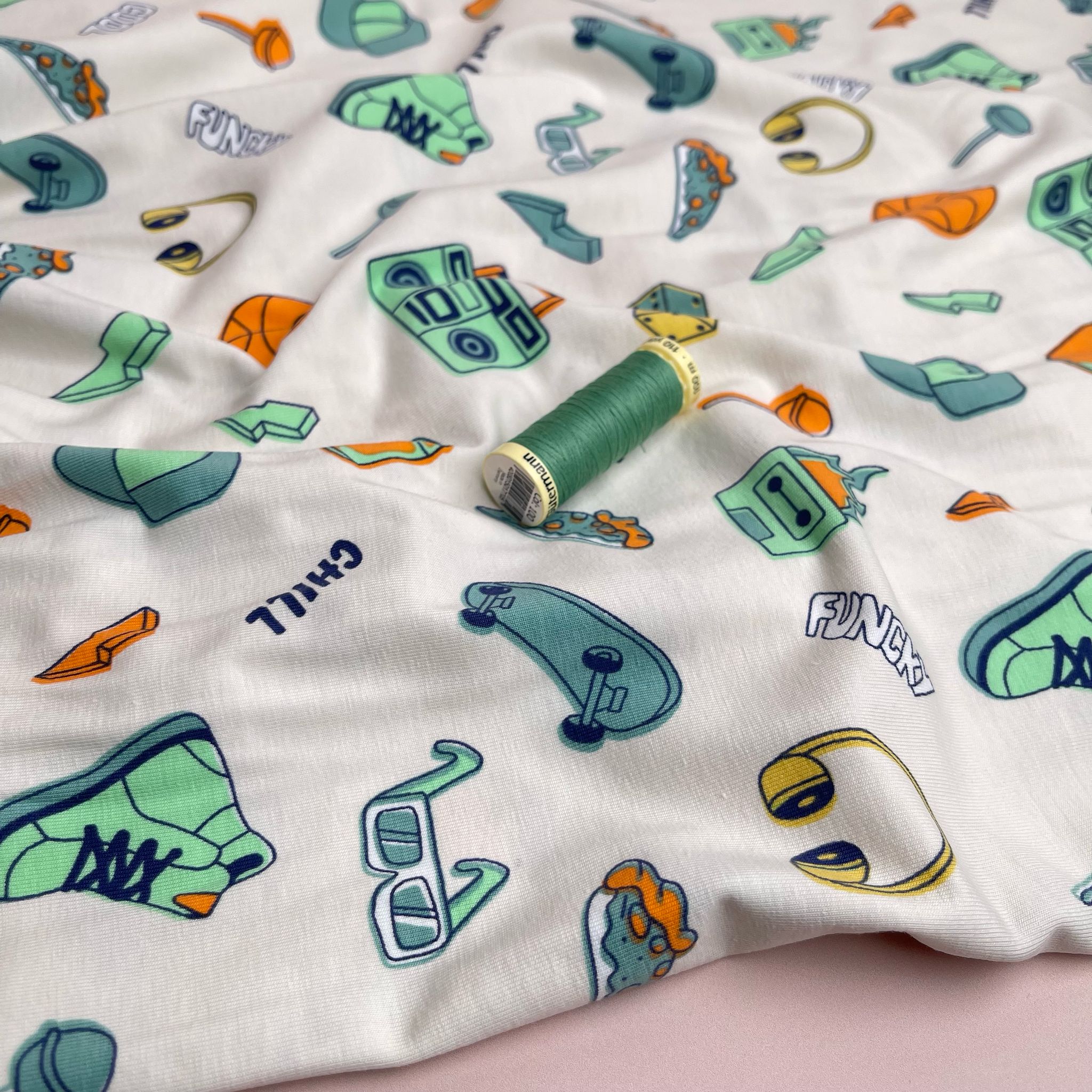 Cool Vibes on White Cotton Jersey Fabric