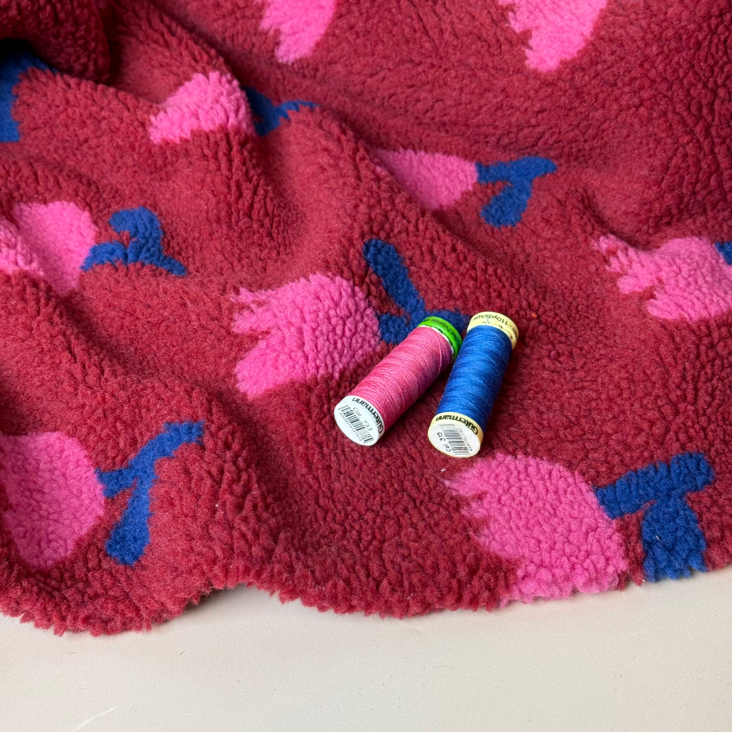 Poppies on Dark Red Teddy Coating Fabric